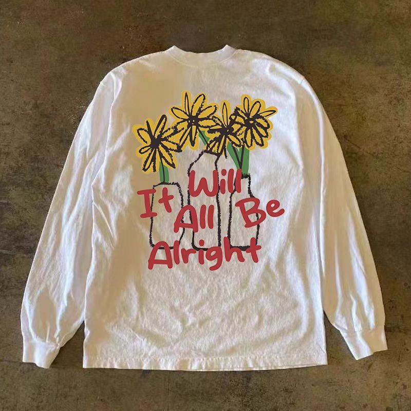 Japanese Brand White street floral print long-sleeved cotton t-shirt Size US L / EU 52-54 / 3 - 1 Thumbnail