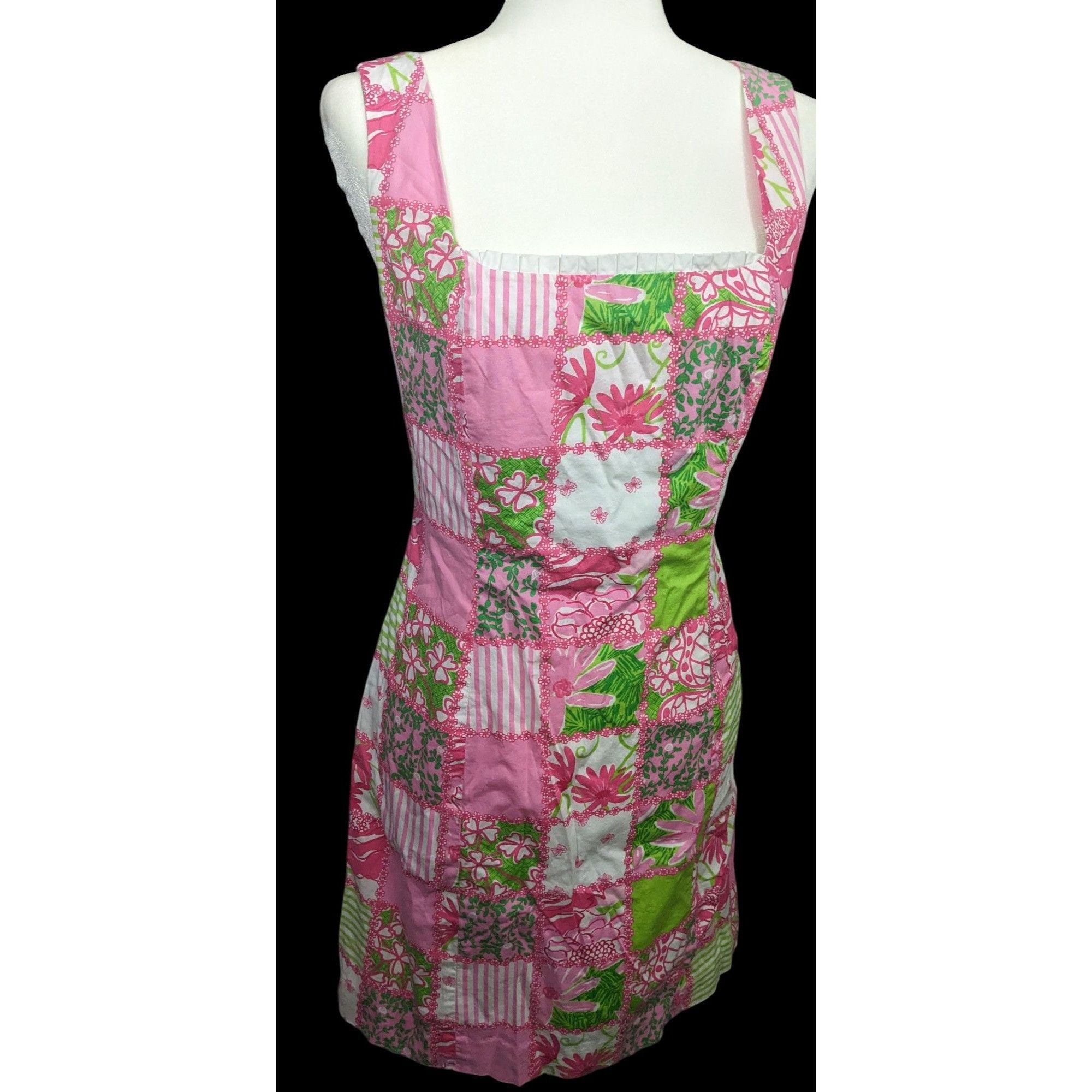 Lilly Pulitzer Lily Pulitzer Pink And Green Floral Checker Summer Dress Size M / US 6-8 / IT 42-44 - 2 Thumbnail