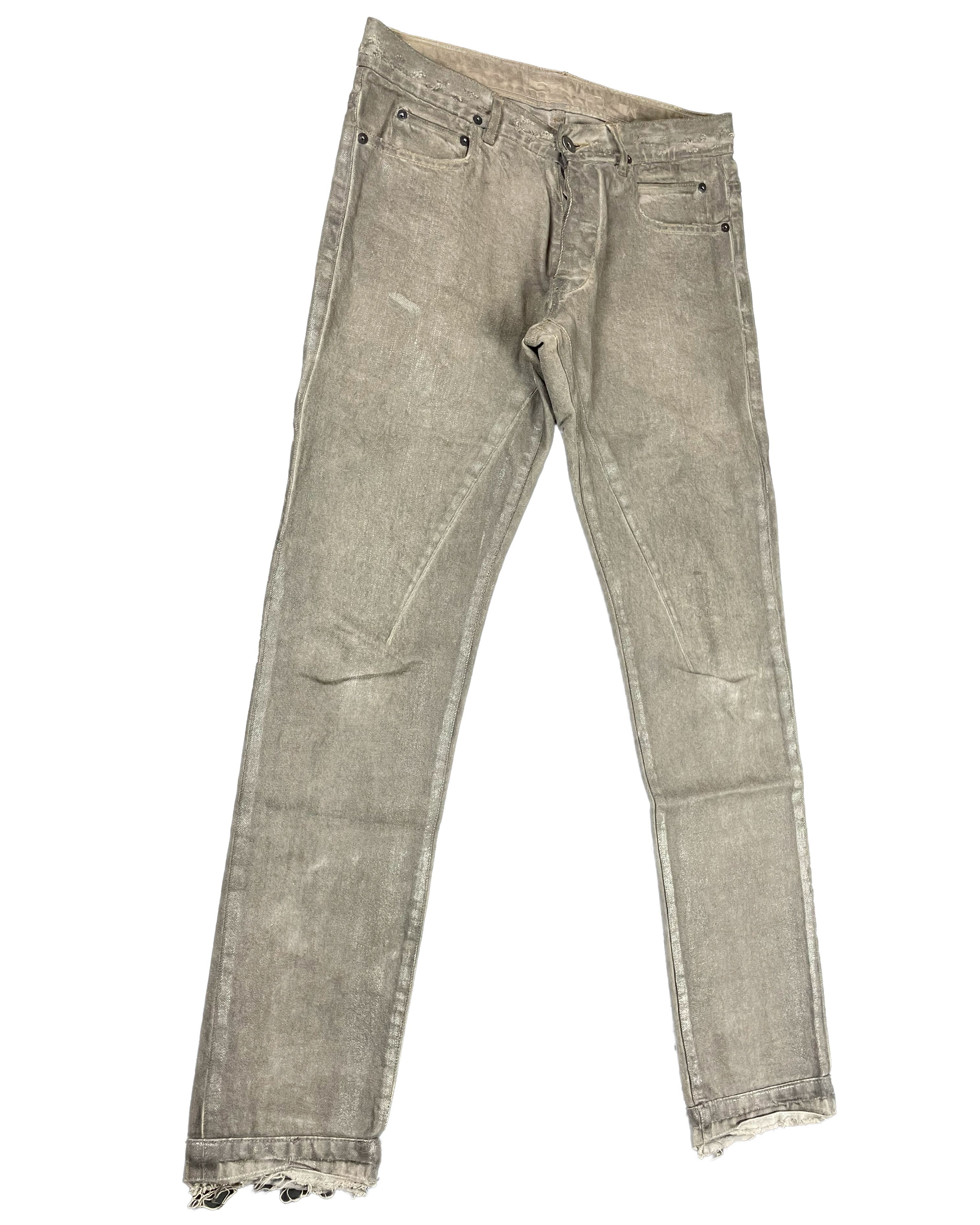Rick Owens FW10 "GLEAM" SILVER MUD WASH WAXED DETROIT CUT JEANS Size US 30 / EU 46 - 6 Thumbnail