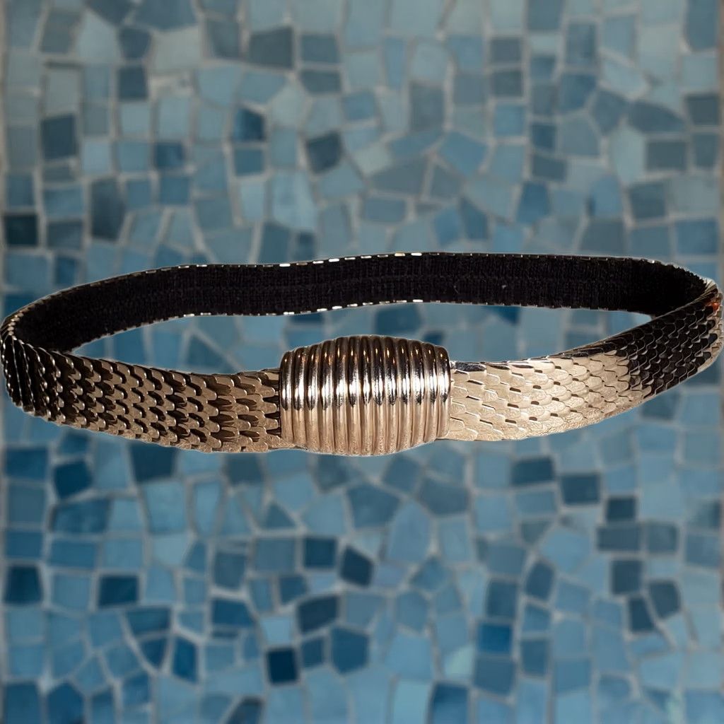 Vintage Vintage Elastic Silver-Tone Snake Scale Metal Belt Womens One Size - 31" x 1" Size ONE SIZE - 1 Thumbnail