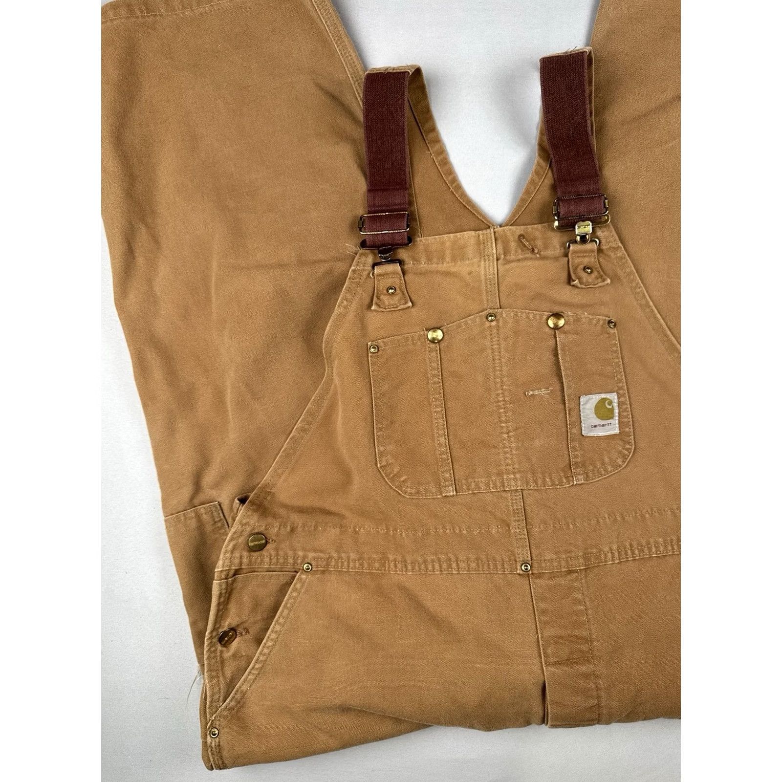 Carhartt VINTAGE Carhartt Union Made Double Knee Overalls USA Distressed Faded Workwear Brown 46 Mens Size US 30 / EU 46 - 2 Thumbnail