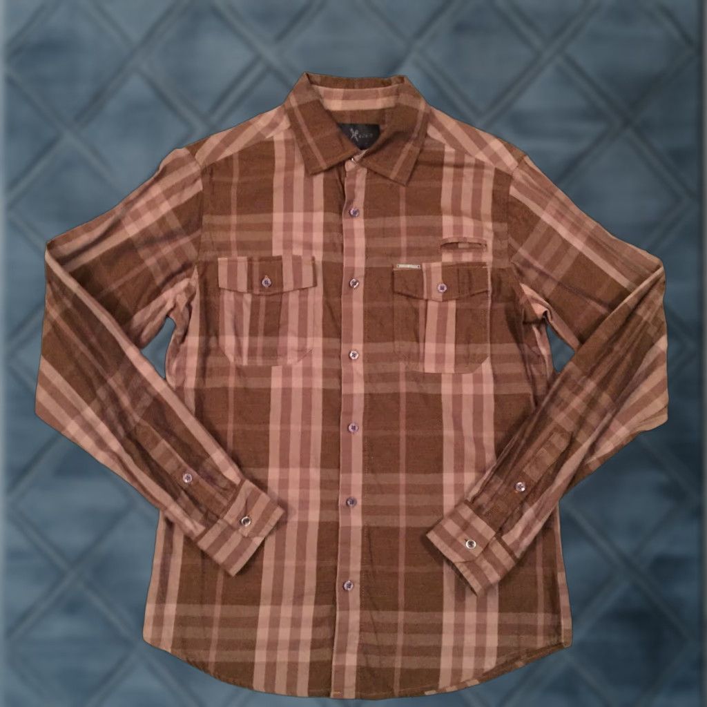 Ecko Unltd. Marc Ecko Shirt Mens Small Brown Plaid Long Sleeve Button Up Pockets Size US S / EU 44-46 / 1 - 1 Thumbnail