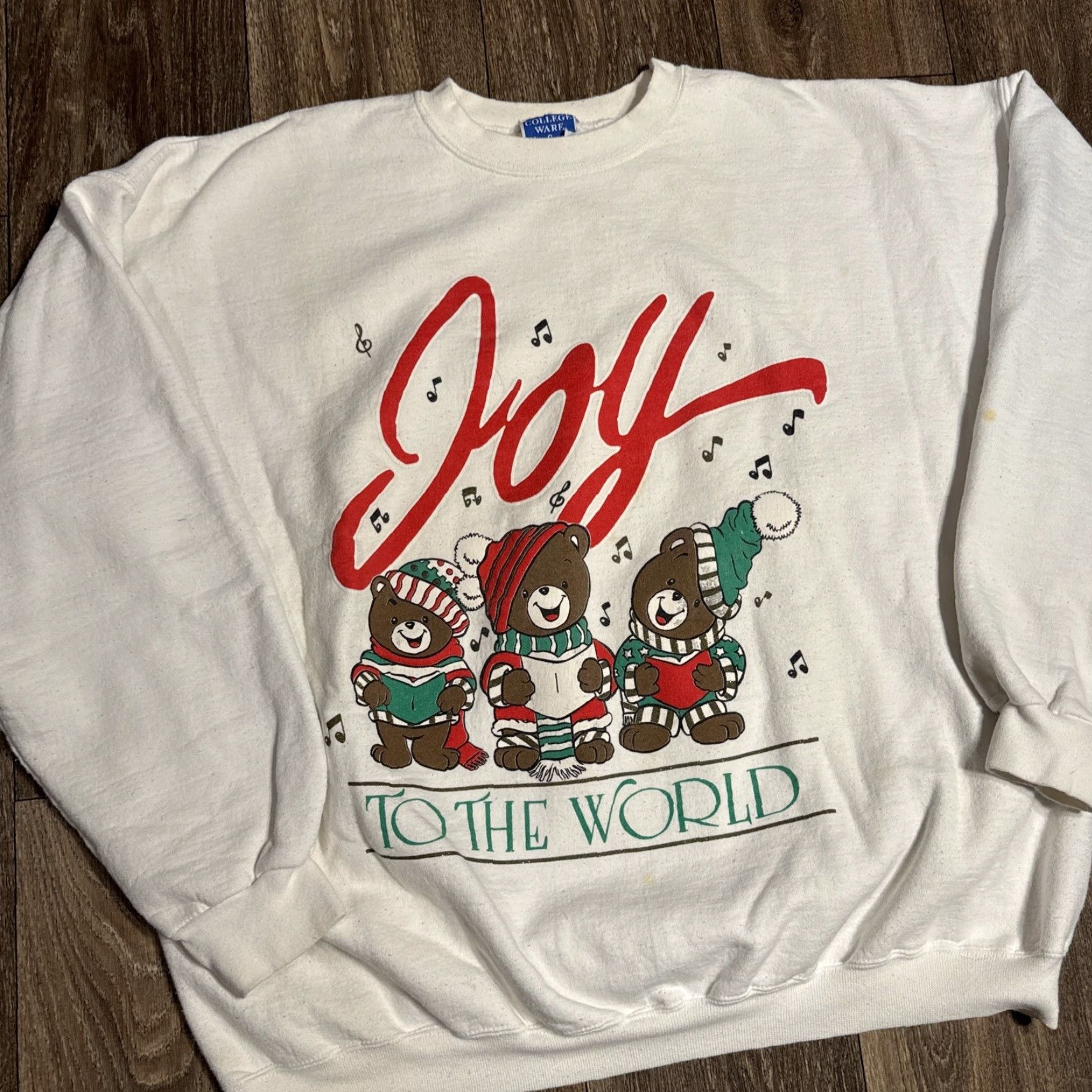 Vintage VINTAGE Christmas Bear Joy to The World Sweatshirt XL Unisex Adults 90s Pullover White Size US XL / EU 56 / 4 - 3 Thumbnail
