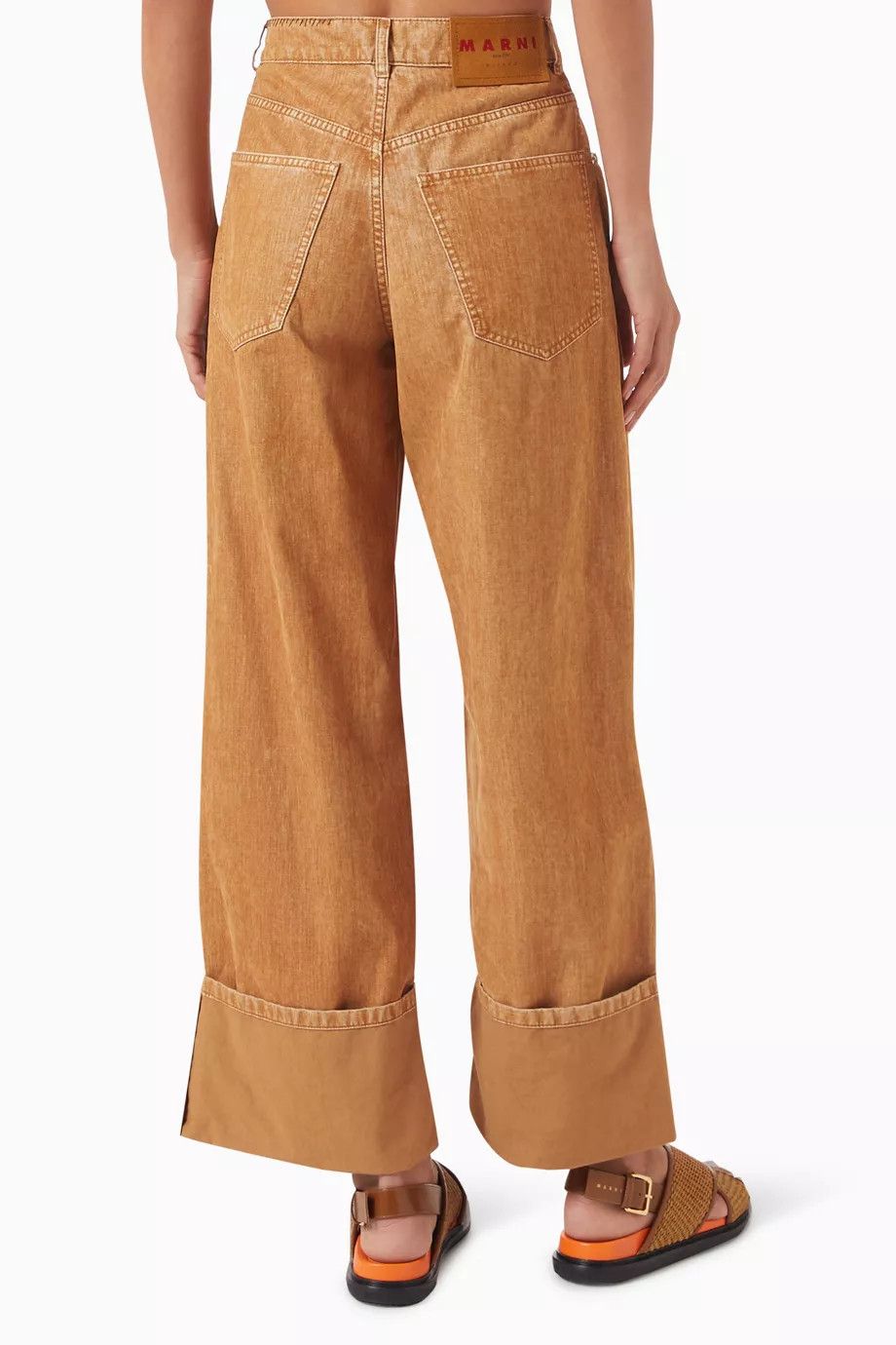 Marni oc11z0525 Logo Patch Turn Up Jeans in Beige Size 28" / US 6 / IT 42 - 2 Thumbnail