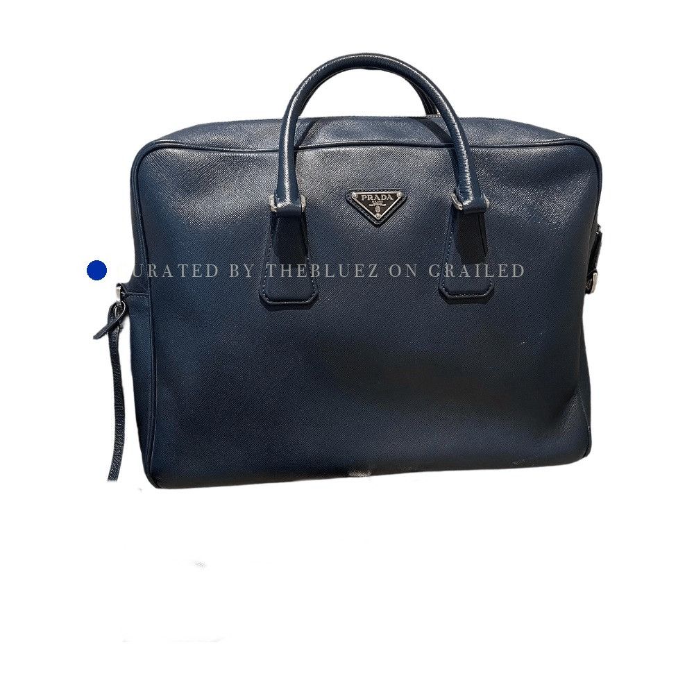 Prada Blue Structured Leather Briefcase Bag Size ONE SIZE - 1 Thumbnail