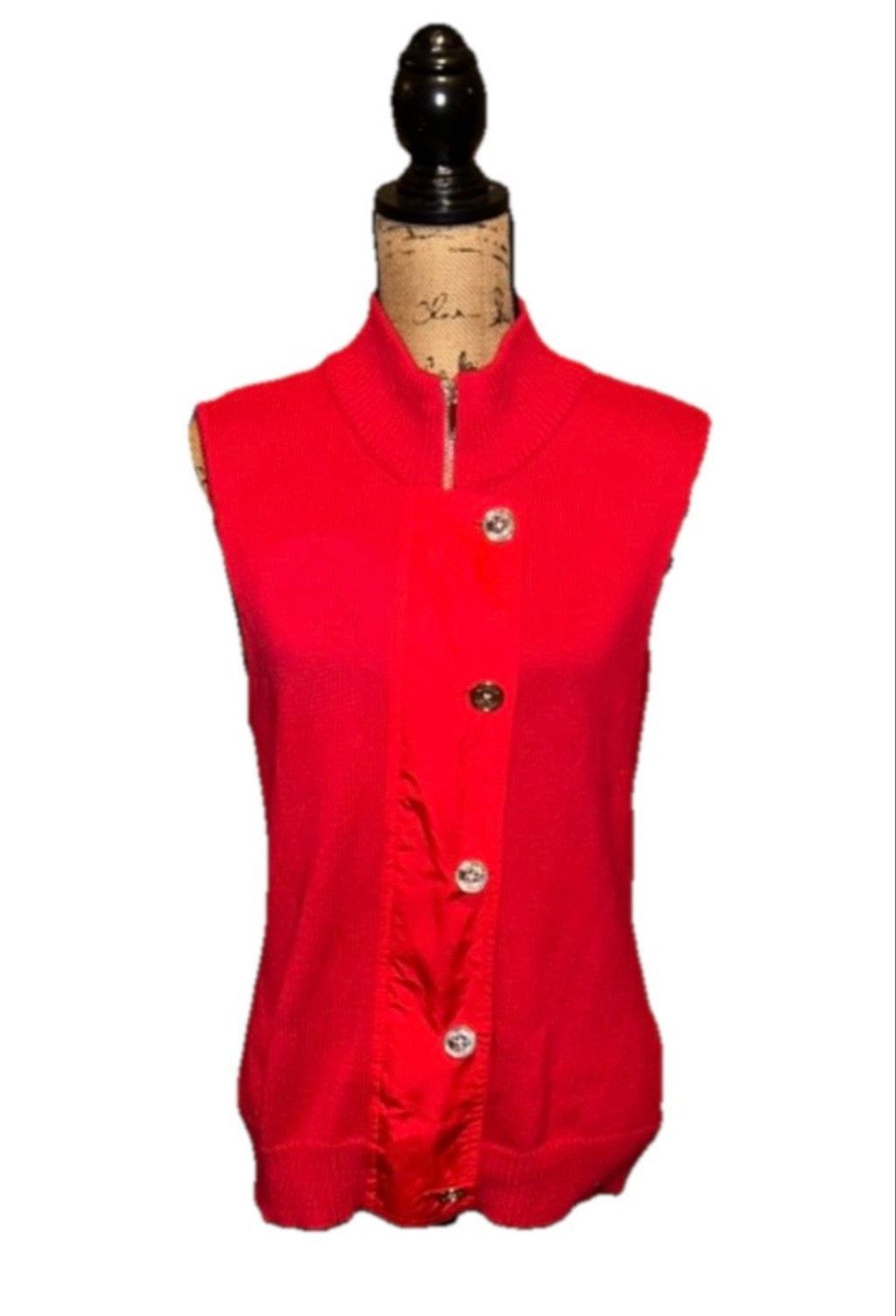 Chaps Chaps Sweater Vest Women`s Red Silver Button Size Large Size L / US 10 / IT 46 - 1 Thumbnail