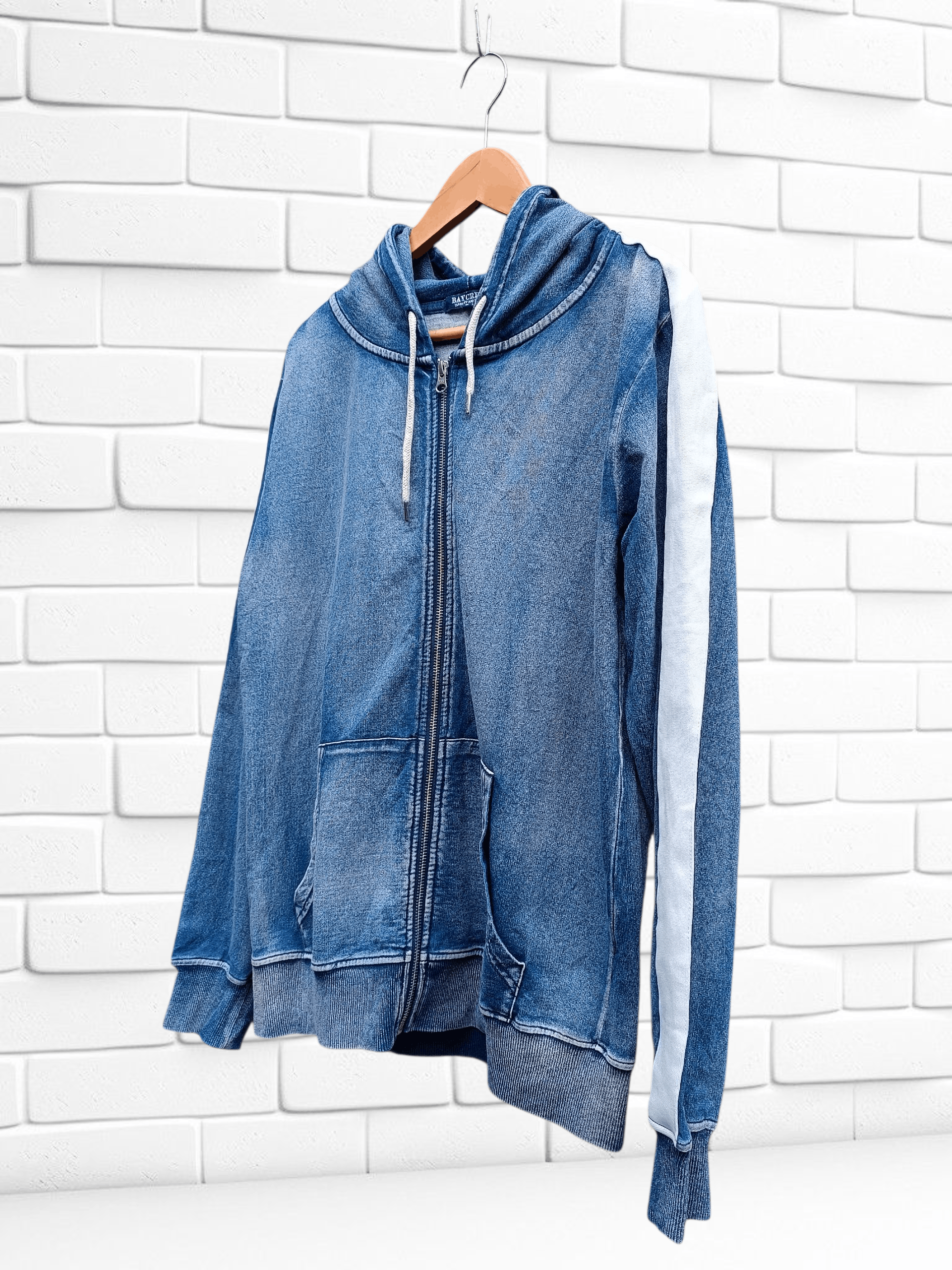 Japanese Brand Denim Style Baycrest Zip-Up Hoodie with Cut Denim Stripes Size US L / EU 52-54 / 3 - 2 Thumbnail