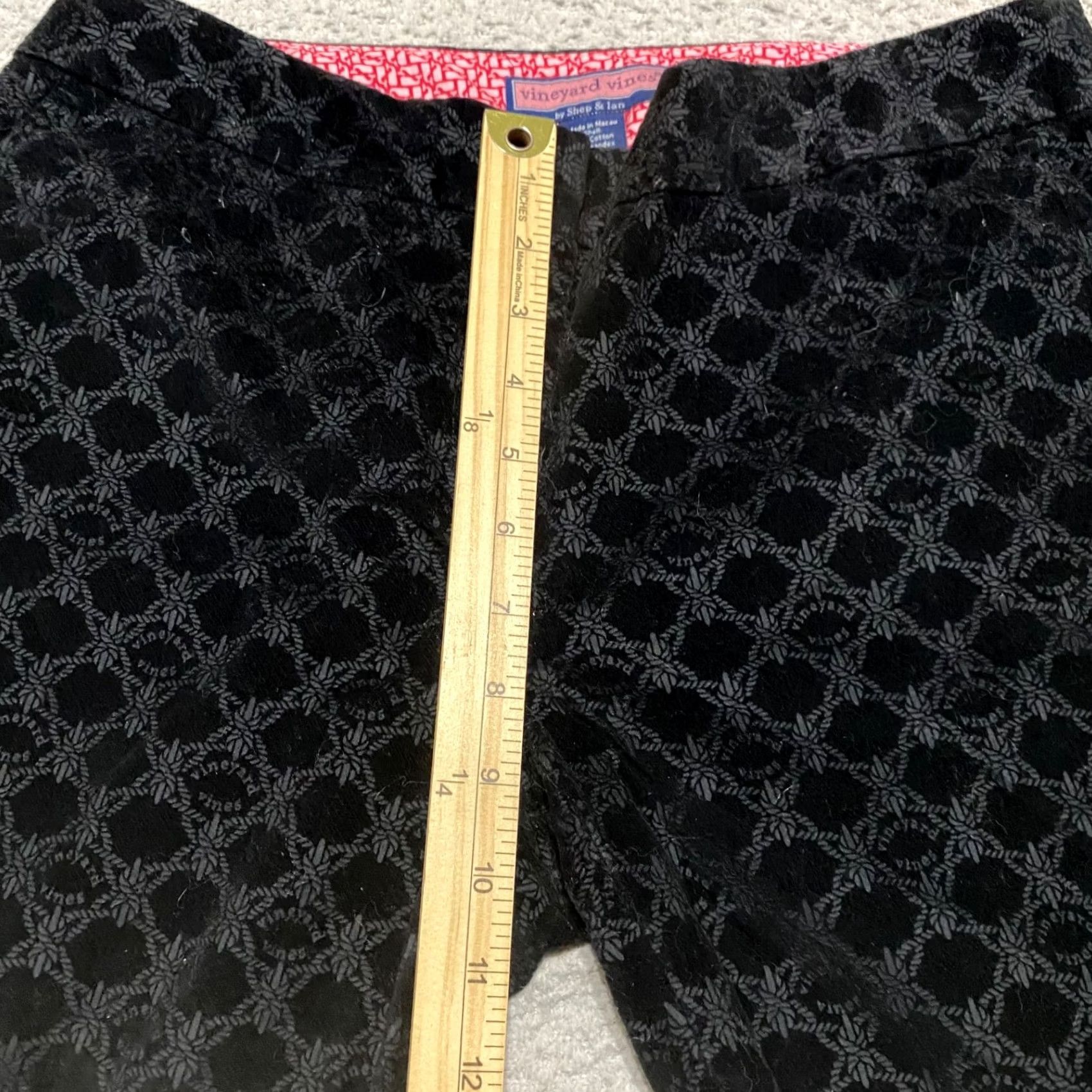 Vineyard Vines Vineyard Vines Womens Pants Black Geometric Velvet Velour Bootcut Chino Size 10 Regular Front Flat Front Stretch Pockets Cotton Spandex Size 32" / US 10 / IT 46 - 6 Thumbnail