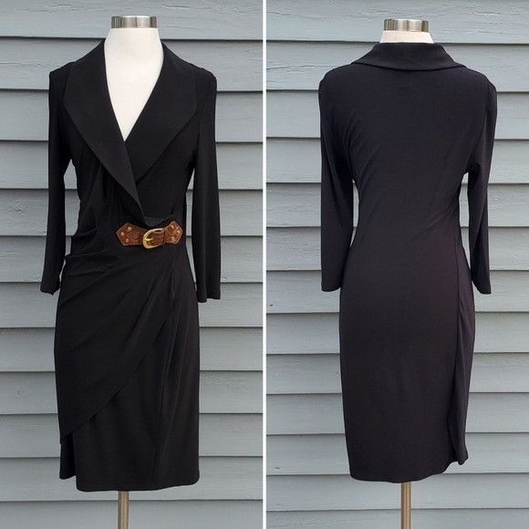 Joseph Ribkoff Vintage 90s y2k Joseph Ribkoff Black Slinky Stretchy Belted Size L / US 10 / IT 46 - 1 Thumbnail