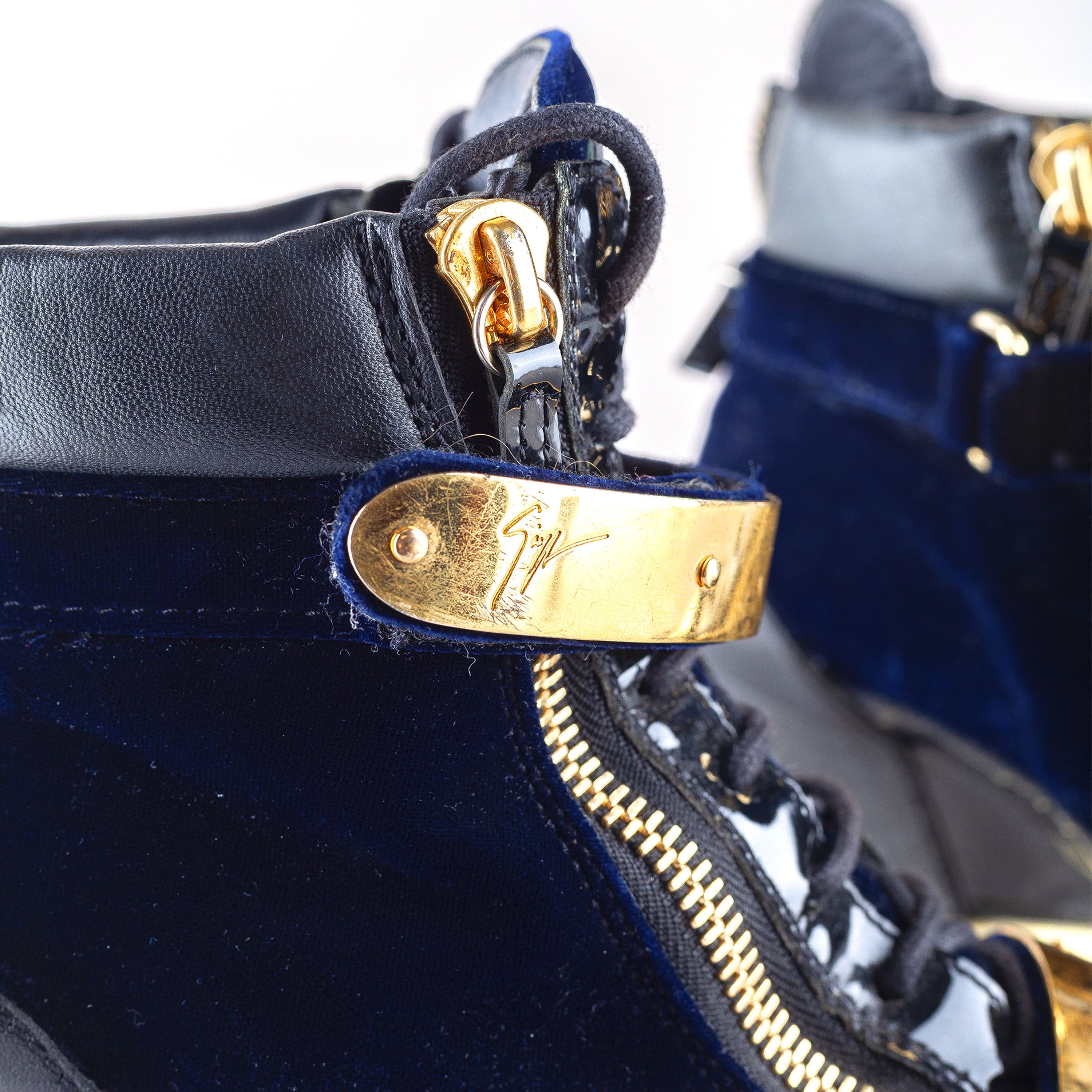 Giuseppe Zanotti Giuseppe Zanotti Navy Golden Velour Wedge Sneakers Size US 6.5 / IT 36.5 - 11 Thumbnail