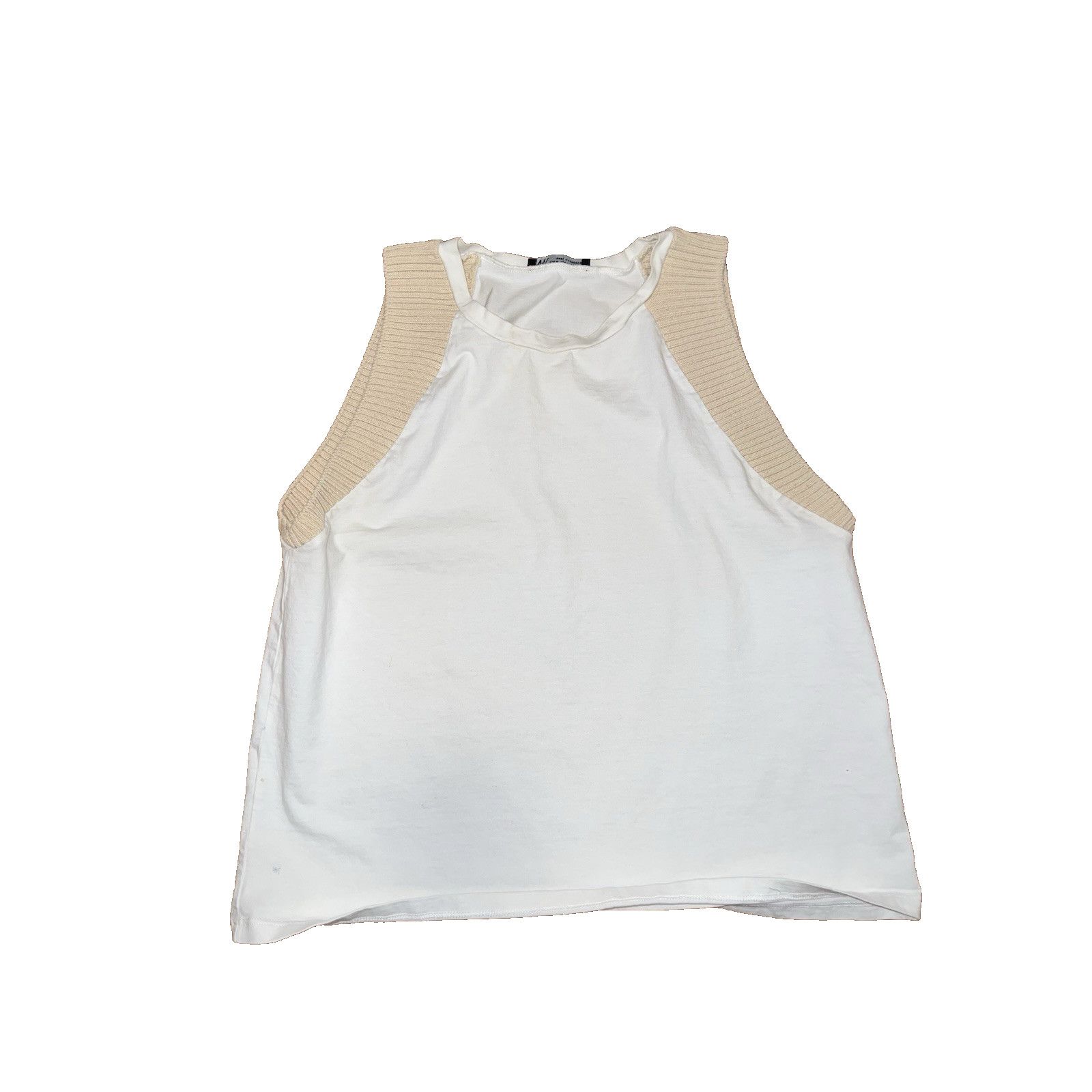 Zara ZARA White cotton knit sleeve blouse tank top Size M A003115 Size XXS / US 00 / IT 34 - 2 Thumbnail