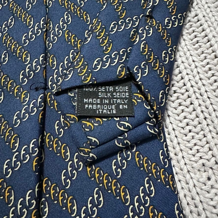 Fendi Vintage Fendi navy blue chain plaid Italian silk tie Size ONE SIZE - 4 Thumbnail