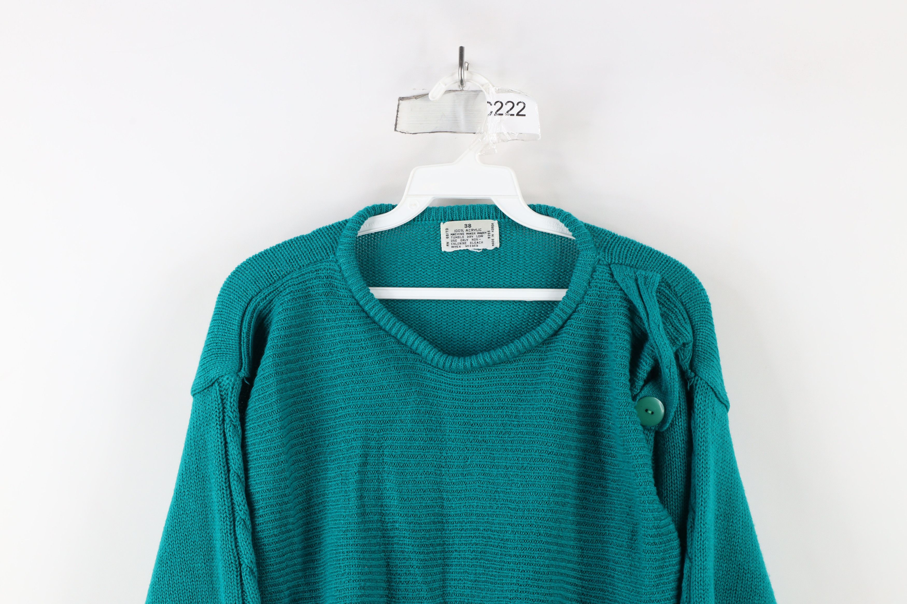 Vintage Vintage 70s Streetwear Cable Knit Front Bib Sweater Teal Size XS / US 0-2 / IT 36-38 - 2 Thumbnail