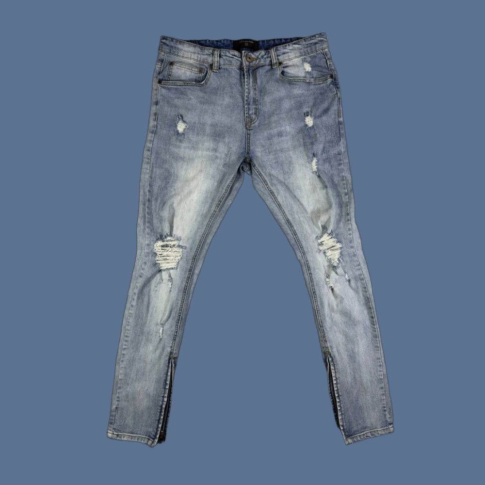 Denime Serenede Jeans Men Skinny Distressed Light Blue Zip Ankle Denim 36x32 Regular Inseam 32 Size US 36 / EU 52 - 1 Thumbnail