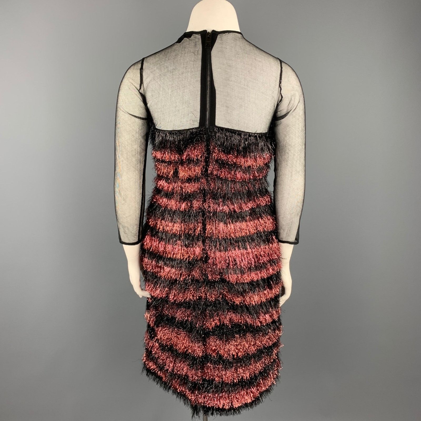 Burberry Prorsum Black & Pink Nylon / Polyester Tinsel Illusion Eyelash Dress Size L / US 10 / IT 46 - 4 Thumbnail