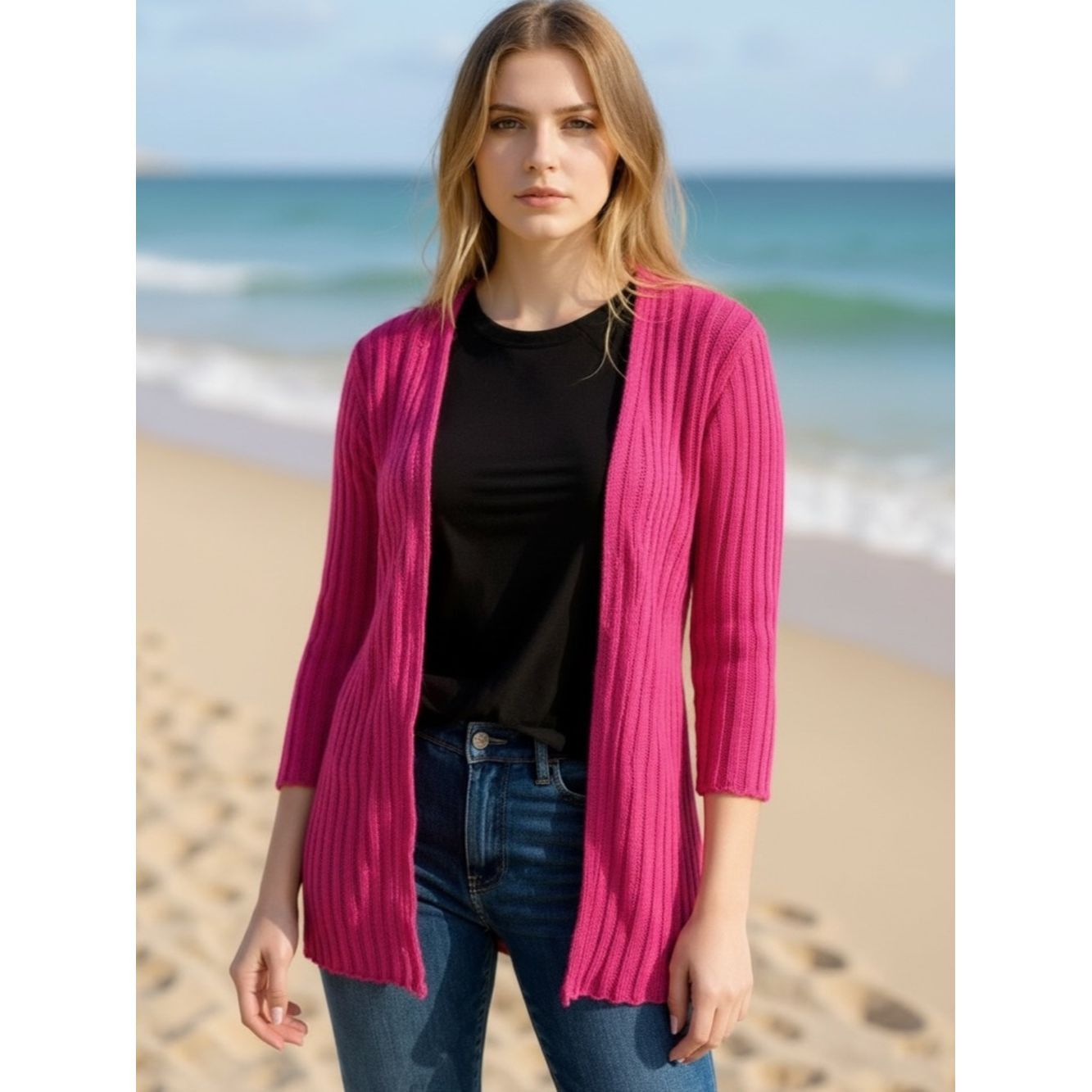 Chicos Chico's Travelers Ribbed Open Front Fuchsia Cardigan Size 3 Size XL / US 12-14 / IT 48-50 - 1 Thumbnail