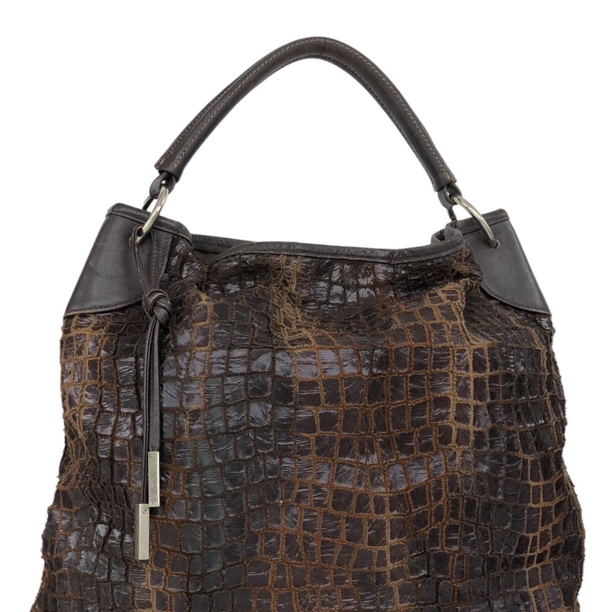 Japanese Brand 4-Session Crocodile Pattern Leather BrownTote Bag Made in 🇯🇵 Size ONE SIZE - 3 Thumbnail