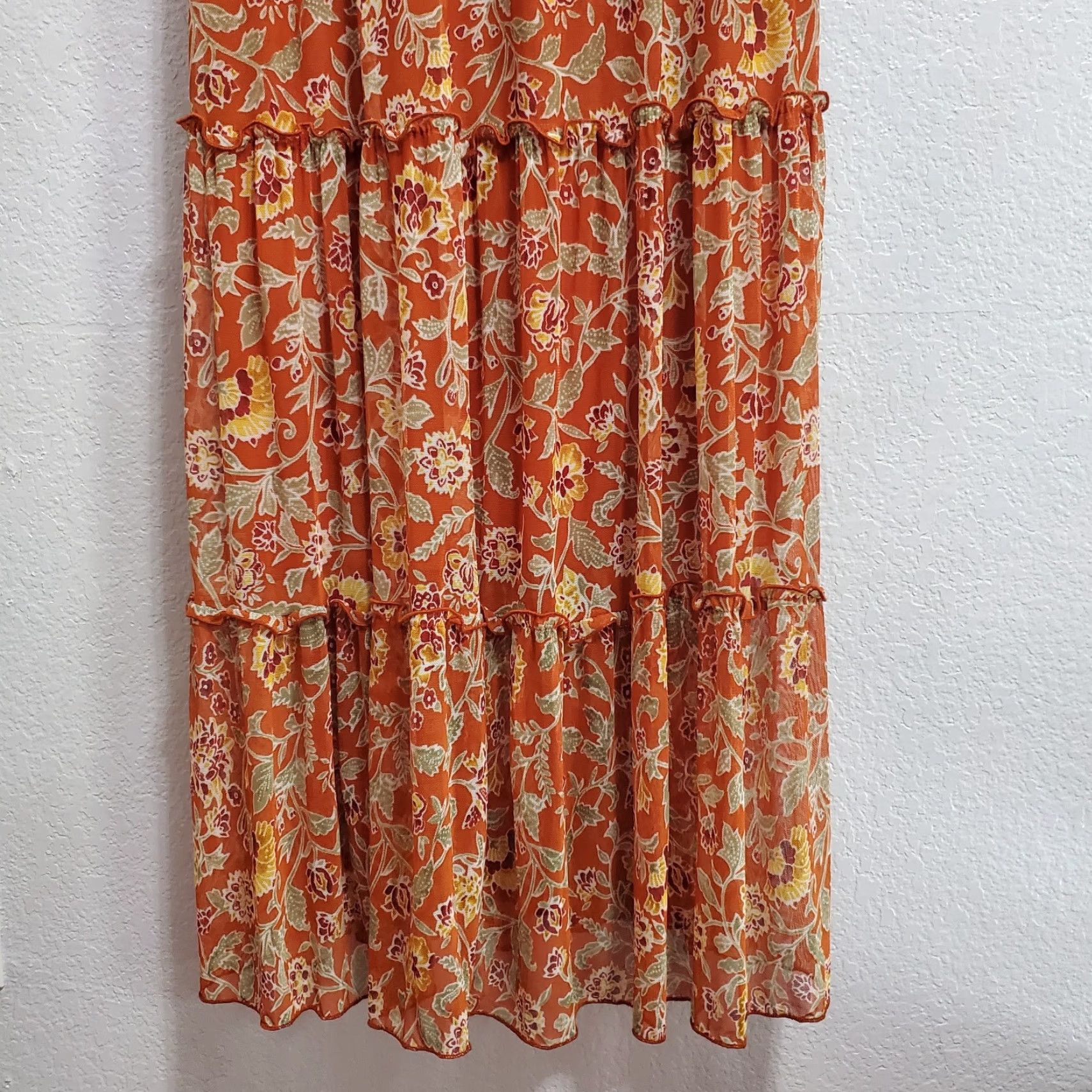 Vintage VINTAGE Kate & Lily Dress Women 14P Orange Floral Maxi Tiered Flowy Western Boho Size XL / US 12-14 / IT 48-50 - 6 Thumbnail