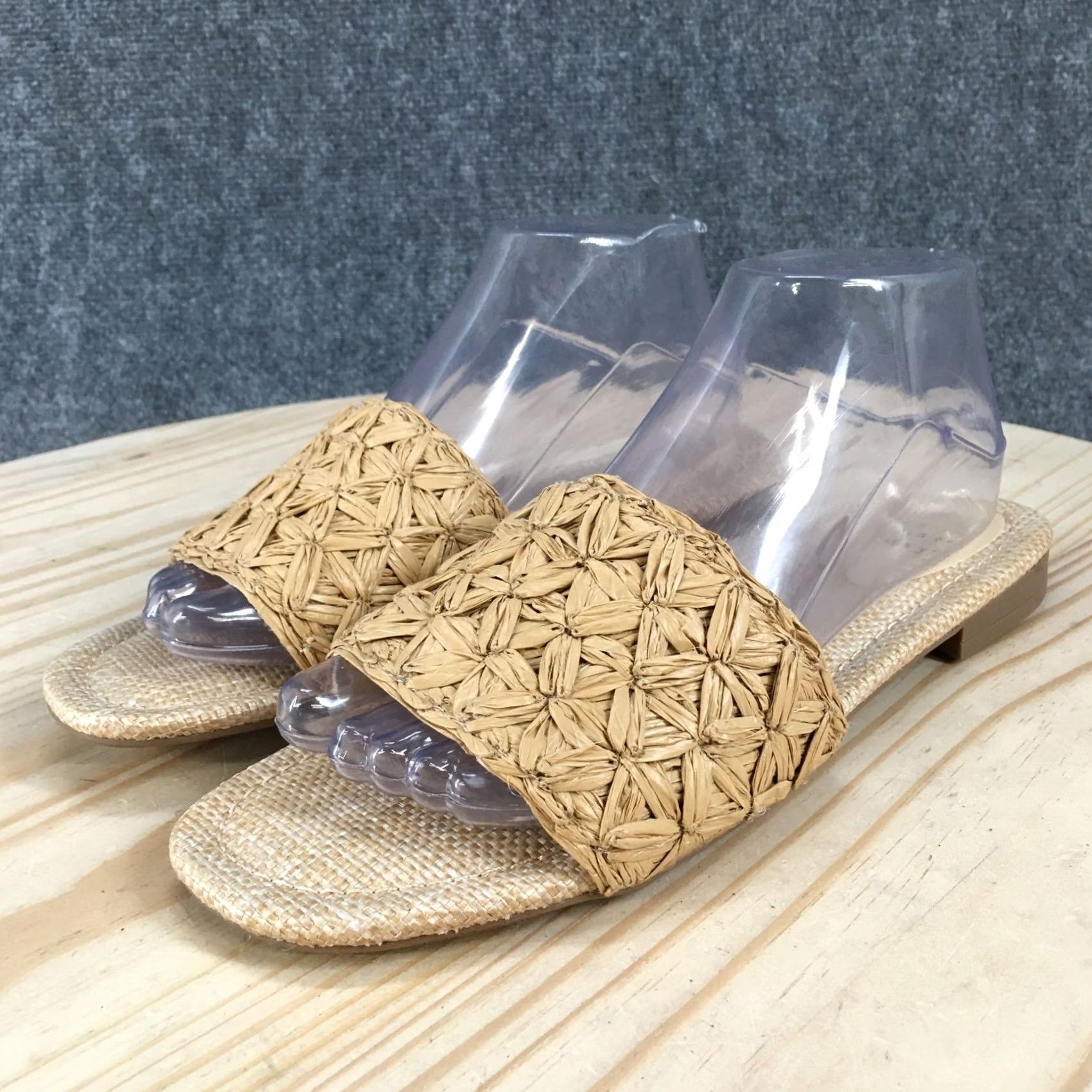 Vintage A New Day Sandals Womens 8 Woven Raffia Slide Tan Slip On Casual Open Toe Flats Size US 8 / IT 38 - 6 Thumbnail