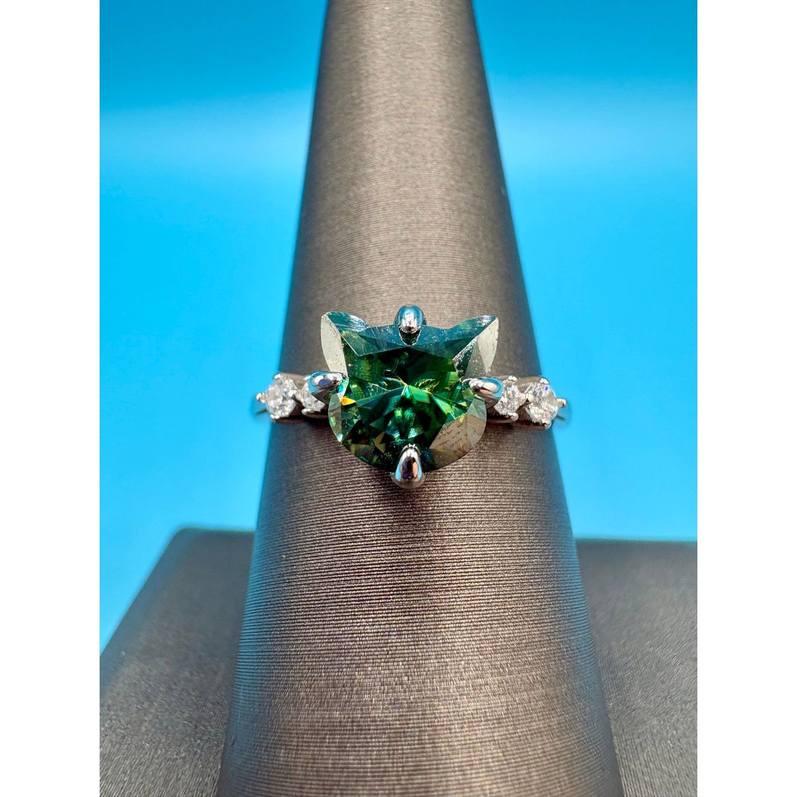 Jewelry 2CTW Cat Tourmaline/White Moissanite Sterling Silver - 7.75 Size ONE SIZE - 1 Thumbnail