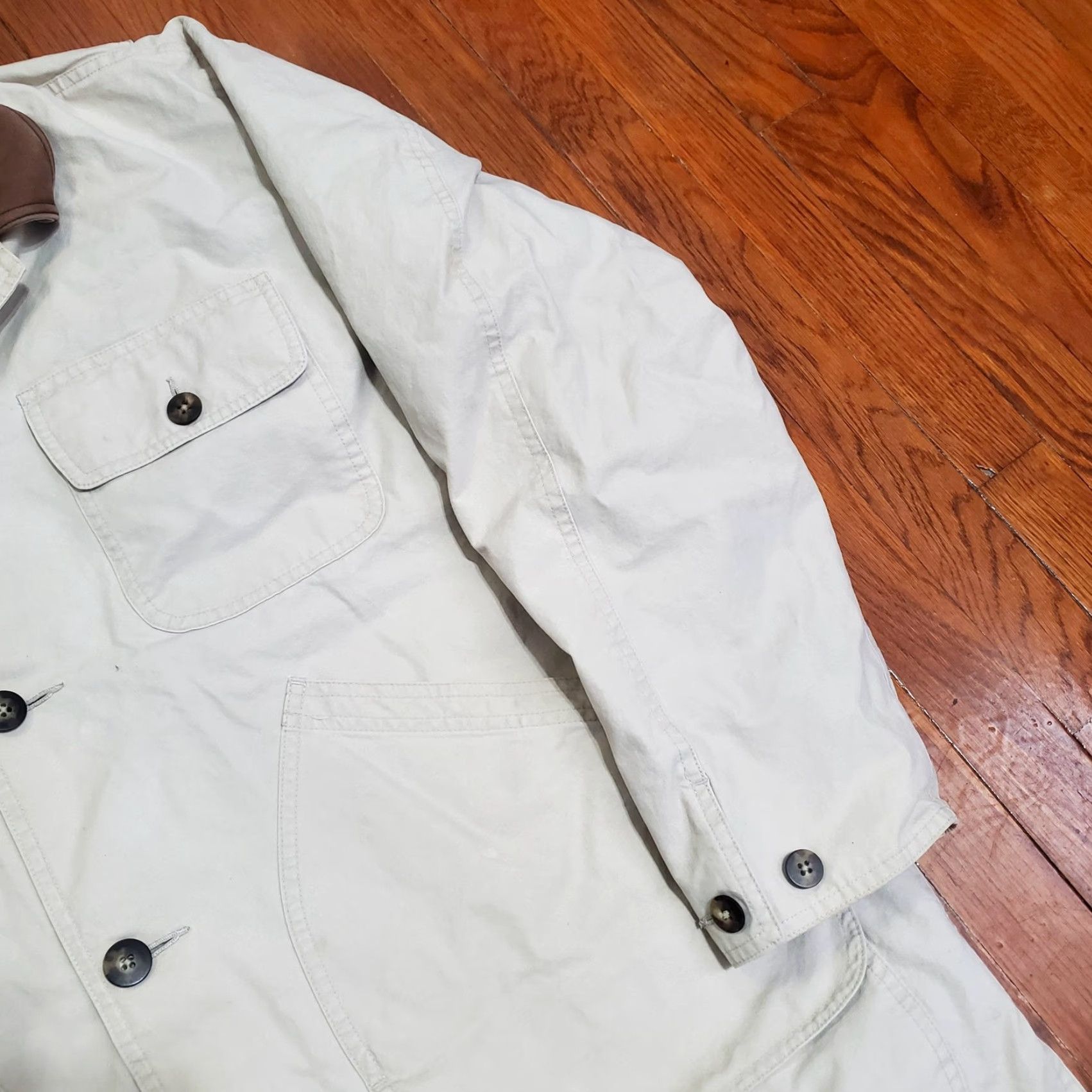 Vintage LL Bean Coat Mens XL Beige Canvas Field Jacket Leather Collar Lined Workwear Size US XL / EU 56 / 4 - 3 Thumbnail