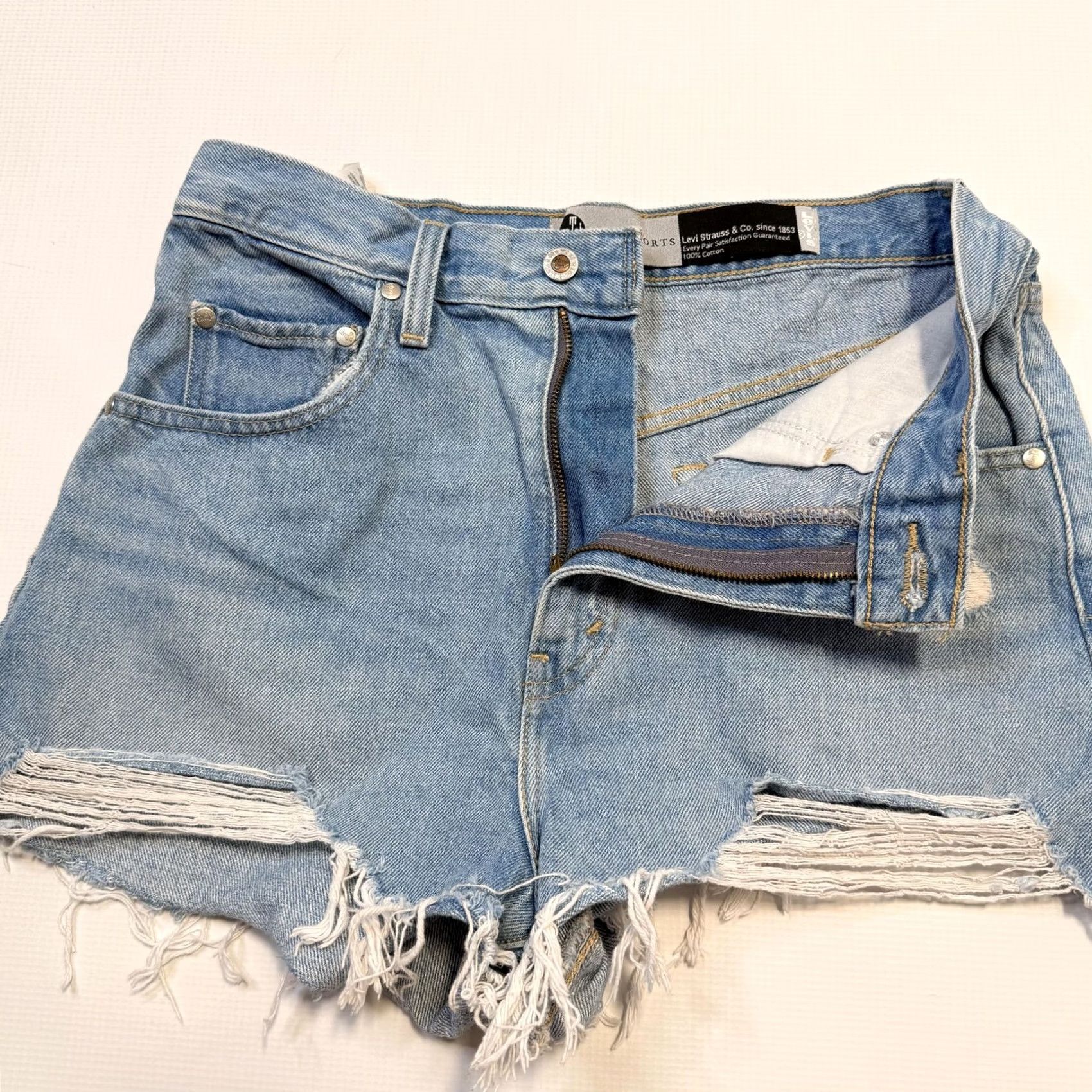 Levi's Levi's SilverTab Mom Shorts Womens 29 Blue Cutoff Denim Distressed High Rise Size 29" - 5 Thumbnail