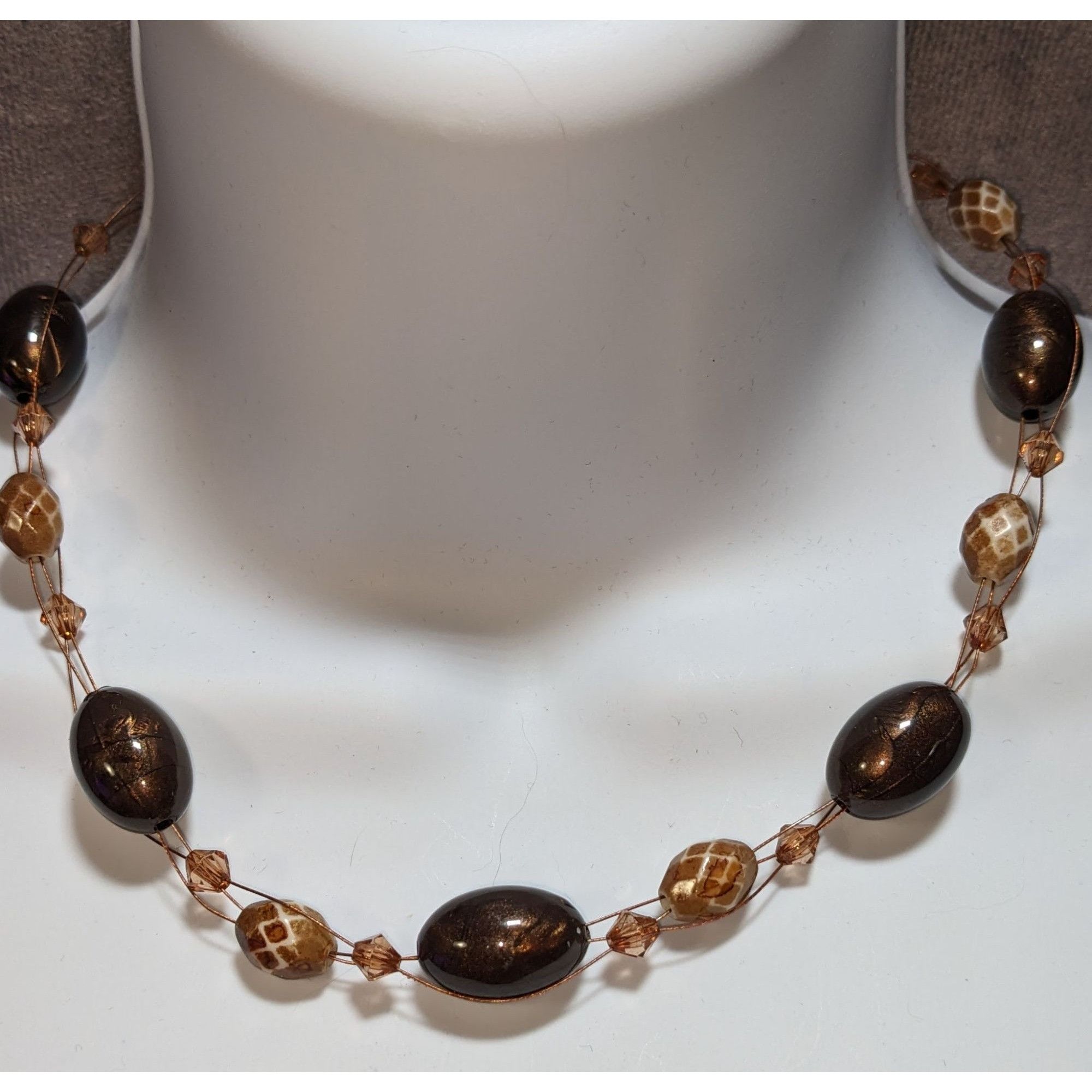 Other Bohemian Brown & Gold Beaded Necklace With Giraffe Print Bea Size ONE SIZE - 1 Thumbnail