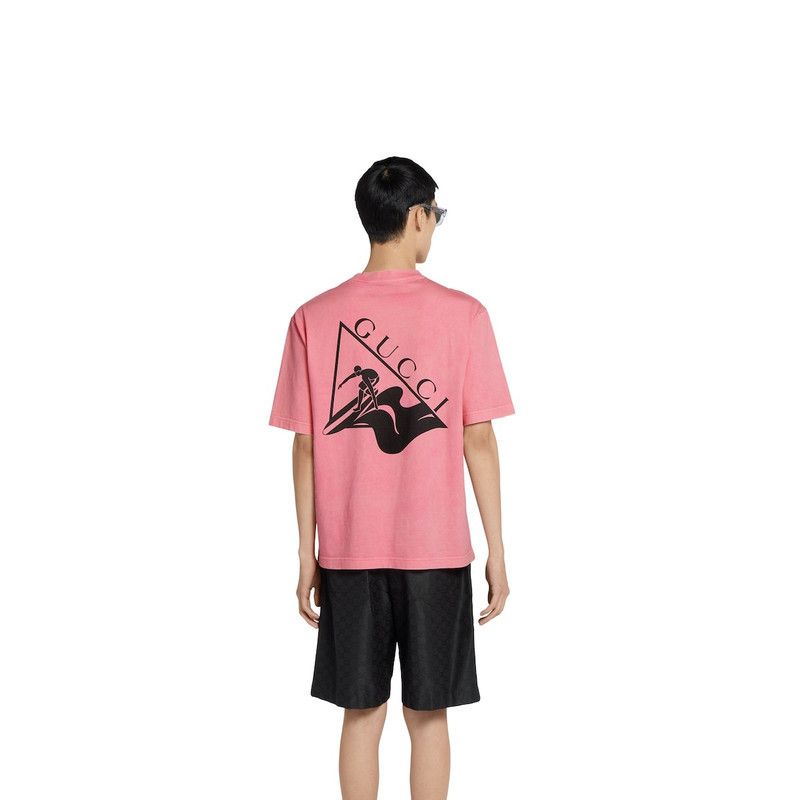 Gucci o1loc1c1125 798115 Printed Cotton Jersey T Shirt in Pink Size US XXL / EU 58 / 5 - 4 Thumbnail