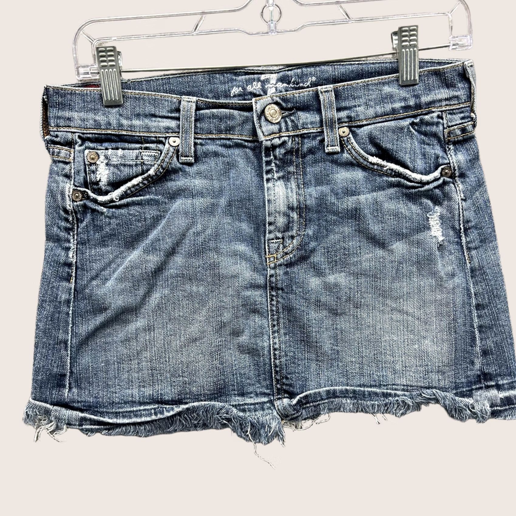 7 For All Mankind VINTAGE 7 For All Mankind Skirt Womens 26 Blue Denim Frayed Raw Hem Stretch Mini Size 26" / US 2 / IT 38 - 1 Thumbnail