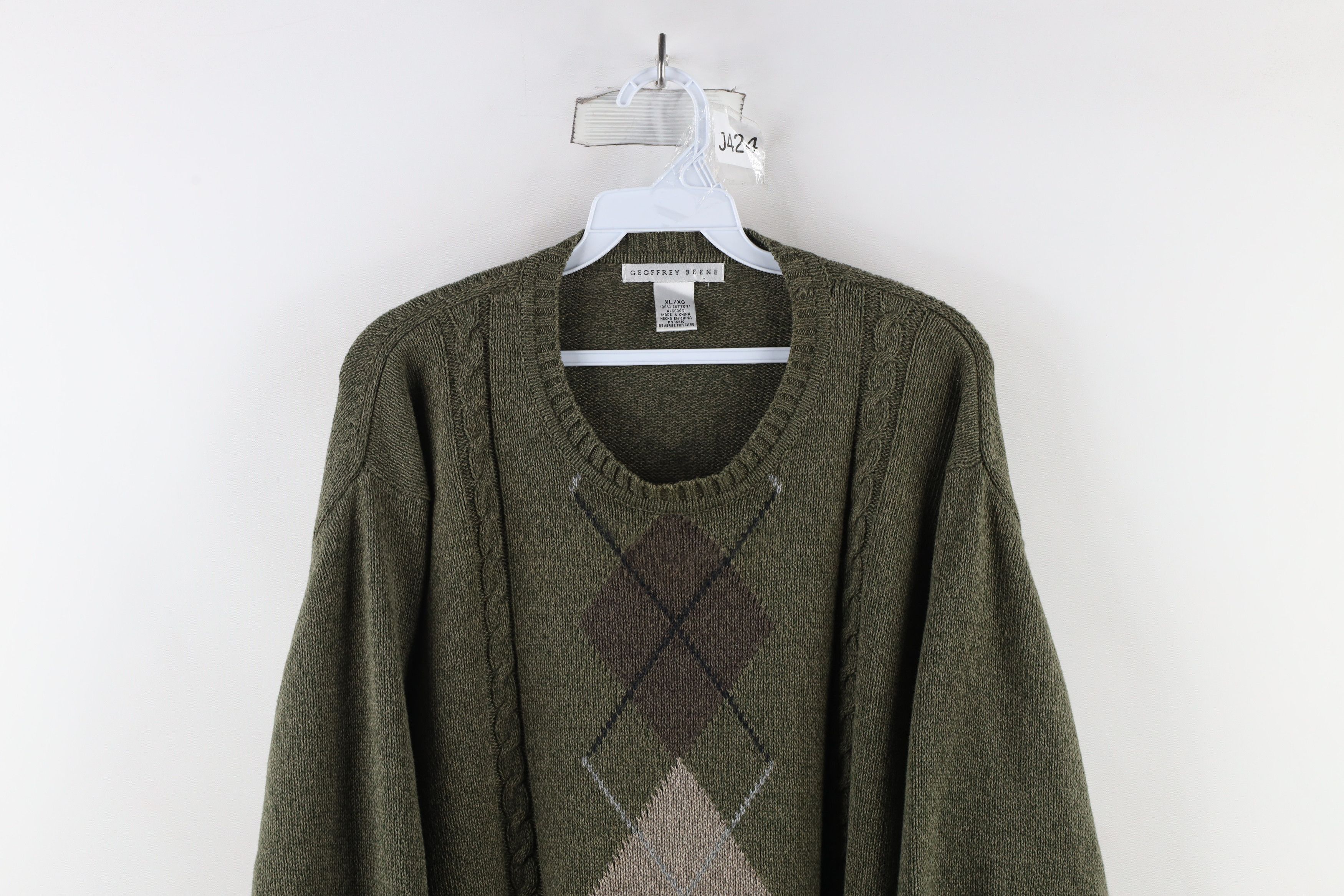 Vintage Vintage 90s Streetwear Cable Knit Crewneck Sweater Green Size US XL / EU 56 / 4 - 2 Thumbnail