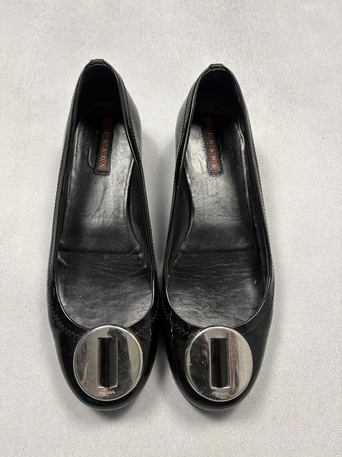 Prada Vintage Prada Black Patent Leather Flats Logo Plate Ballet Size US 7 / IT 37 - 1 Thumbnail