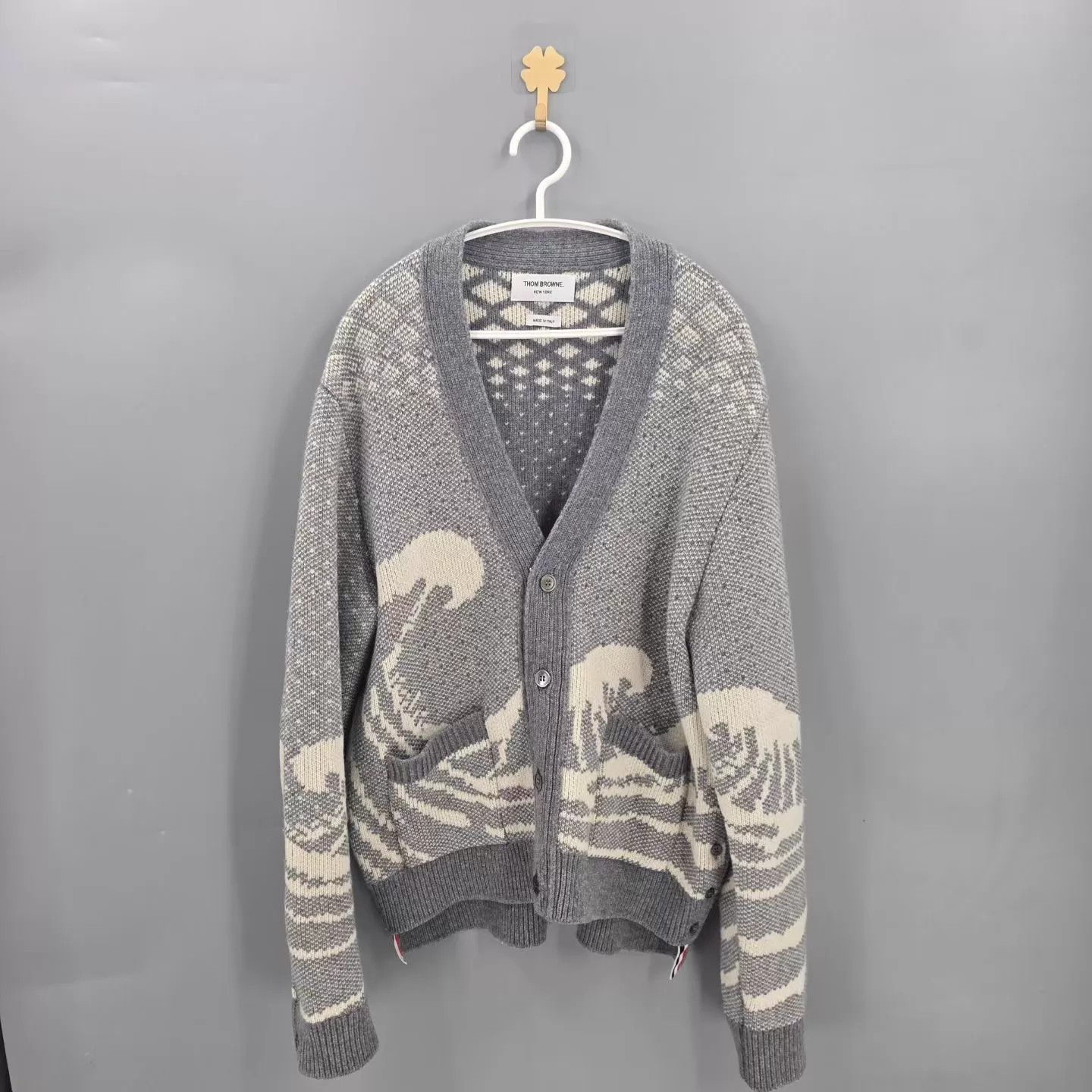 Thom Browne THOM BROWNE Oversized V-neck Geo Knit Cardigan Size 2 99 Size US M / EU 48-50 / 2 - 1 Thumbnail