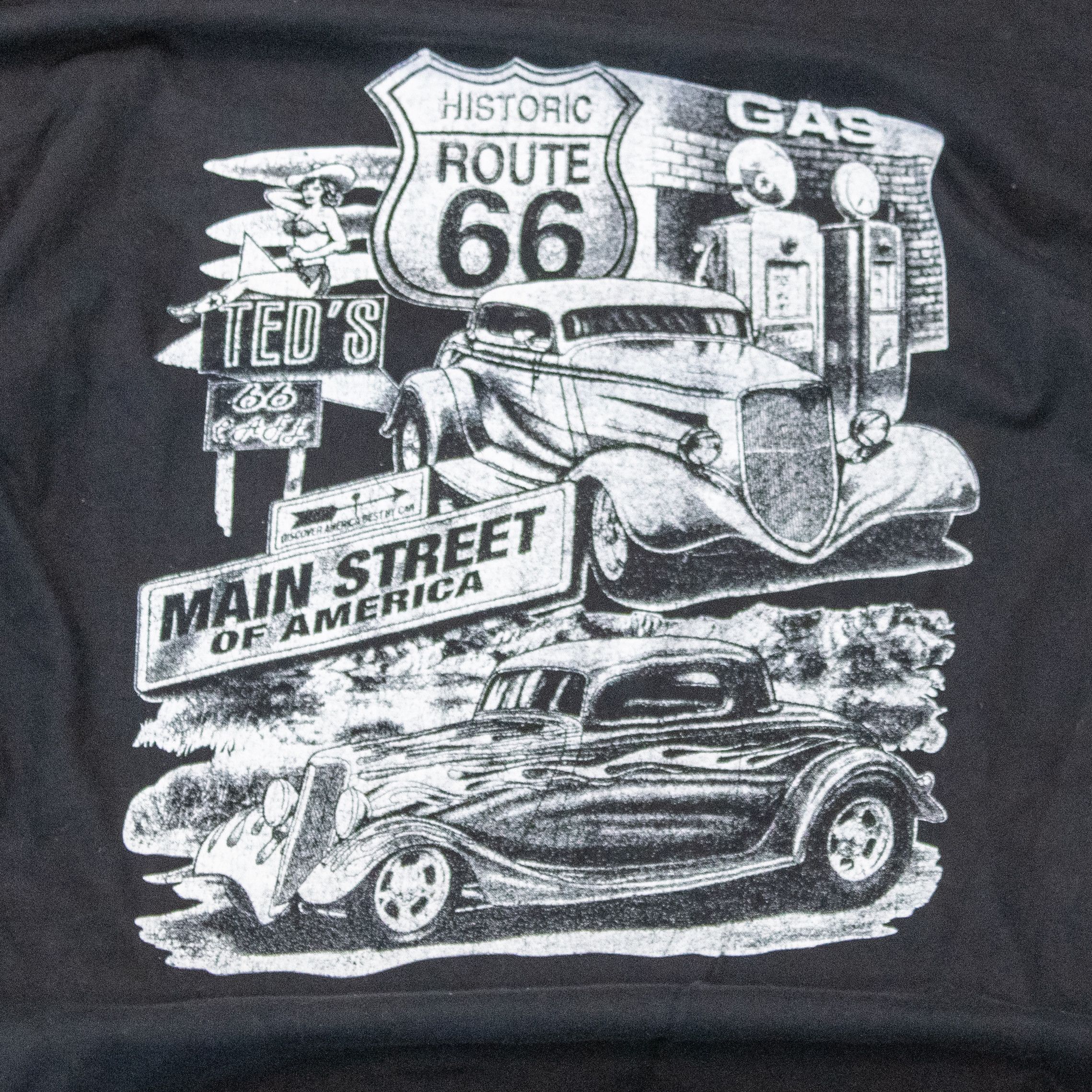 Hanes Vintage 1990's Route 66 Old School Hot Rods Black T-Shirt Size US L / EU 52-54 / 3 - 7 Thumbnail