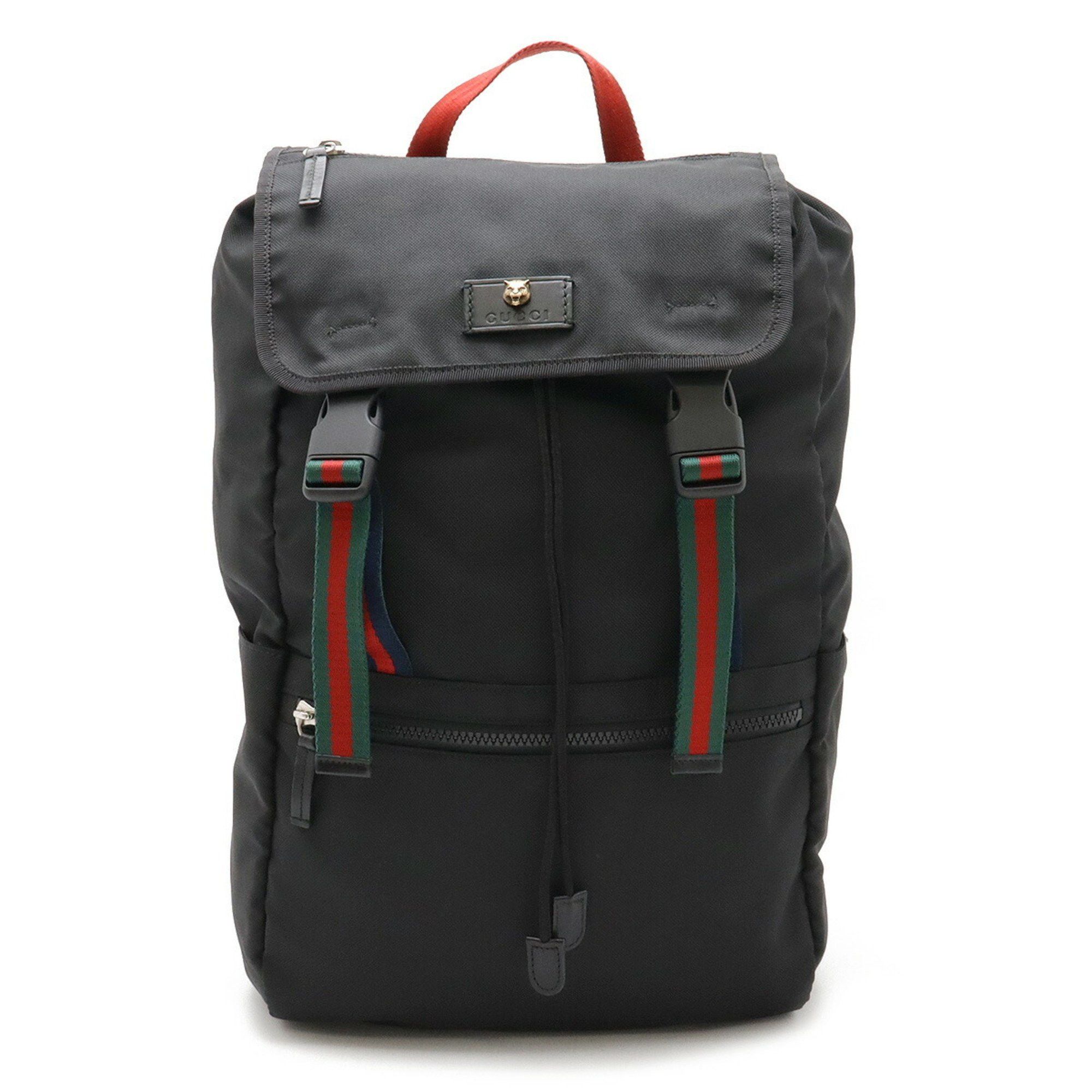 Gucci Gucci Techno Canvas Backpack Cat Head Leather Mesh Black  