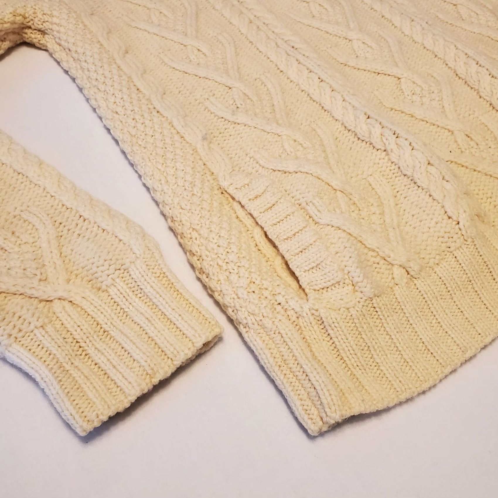 Vintage SAOL Sweater Mens M Cable-Knit Aran Fisherman Wool Merino 1/2 Zip Collared Cream Knitwear Pullover Vintage: No Size US M / EU 48-50 / 2 - 6 Thumbnail
