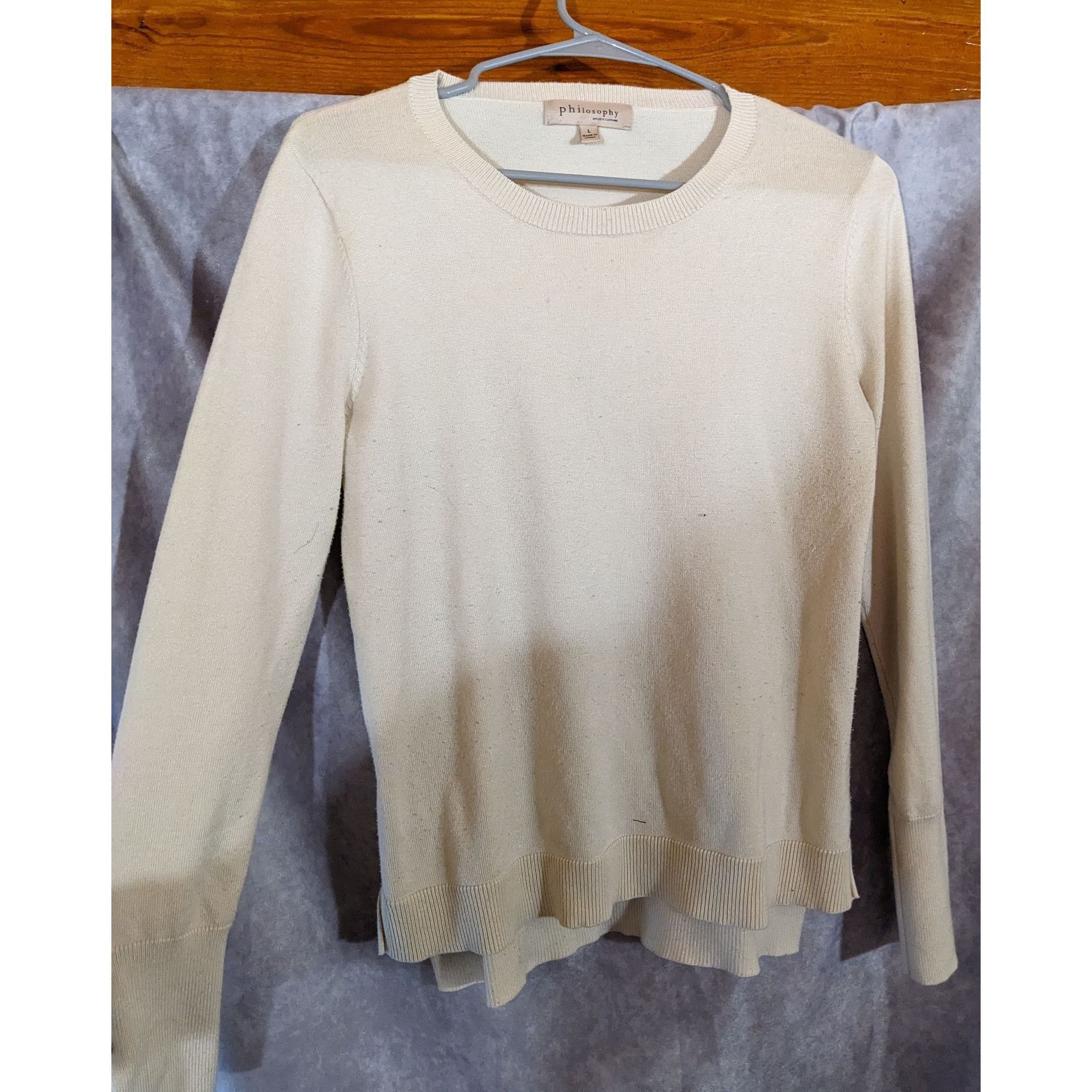 Other Philosophy Ivory Knit Sweater With Buttoned Cuffs Ruffle Hem Size L / US 10 / IT 46 - 4 Thumbnail