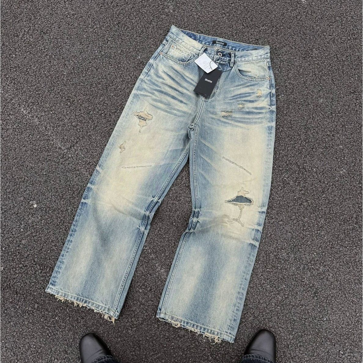 If Six Was Nine × Japanese Brand × Vintage Vintage Faded Wash Distressed Wideleg Baggy Denim Jeans Blue Size US 31 - 5 Thumbnail