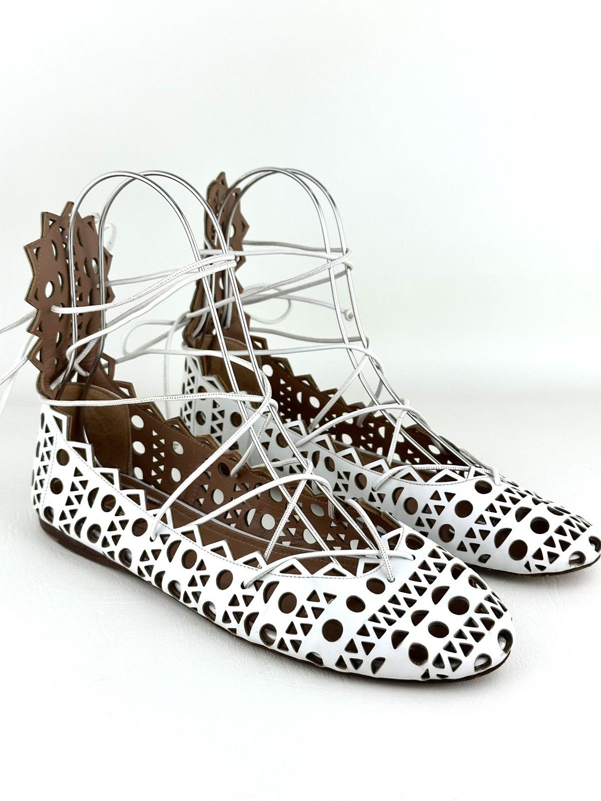 Alaia ALAIA Cut-Out Lace Up Ballet Flats Size US 7 / IT 37 - 1 Thumbnail