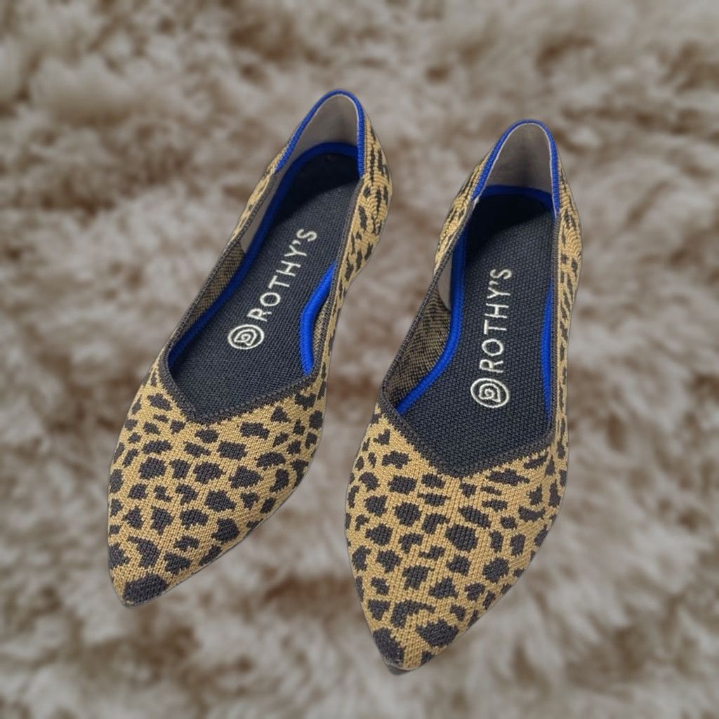 Rothy's Animal Print Pointed Flat Size 7 Leopard Cheetah Women Slip On Tan Shoes Flat Shoes Womens