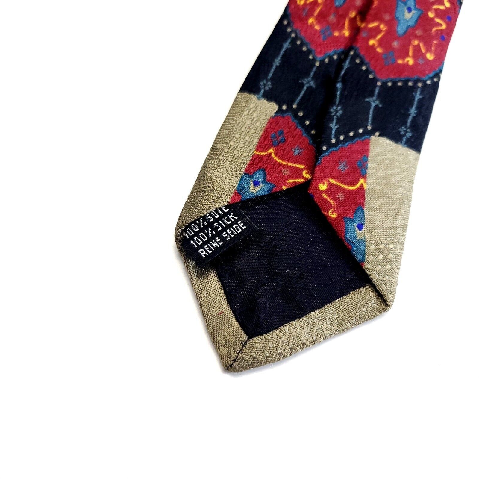 Designer Liz K Jacquard Print Red Black Abstract Short Wide Silk Tie Size ONE SIZE - 4 Thumbnail