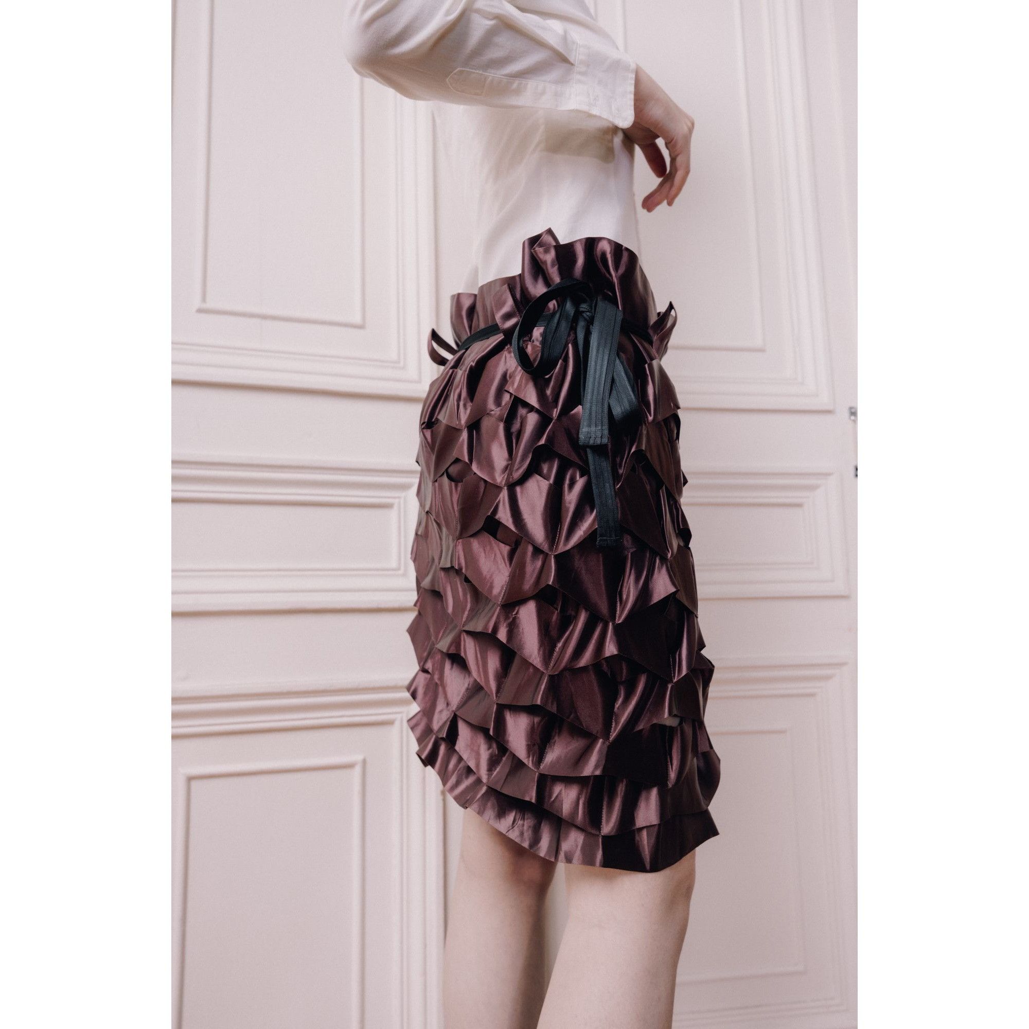 Issey Miyake Spring Summer 1991 Burgundy Ruffle Skirt Size 26" / US 2 / IT 38 - 5 Thumbnail