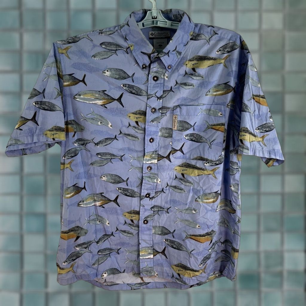 Vintage VINTAGE Columbia Men’s Shirt Short Sleeve Cotton Blue Fish Theme Casual Travel Workwear Size L Size US L / EU 52-54 / 3 - 1 Thumbnail