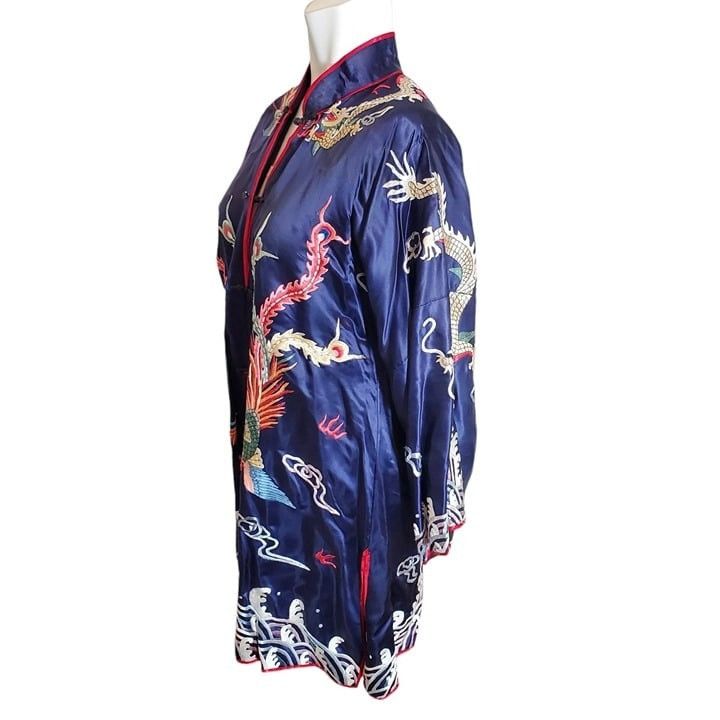 Handmade Vintage Handmade Unisex Chinese Silk Kimono Jacket Blouse Ro Size ONE SIZE - 5 Thumbnail