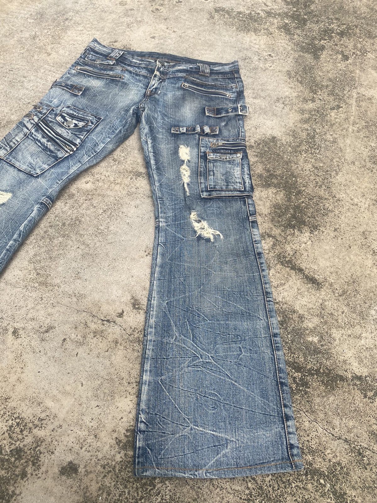 If Six Was Nine × Japanese Brand Flare Jeans Semantic Design Cargo Multipocket Bootcut Size US 33 - 2 Thumbnail