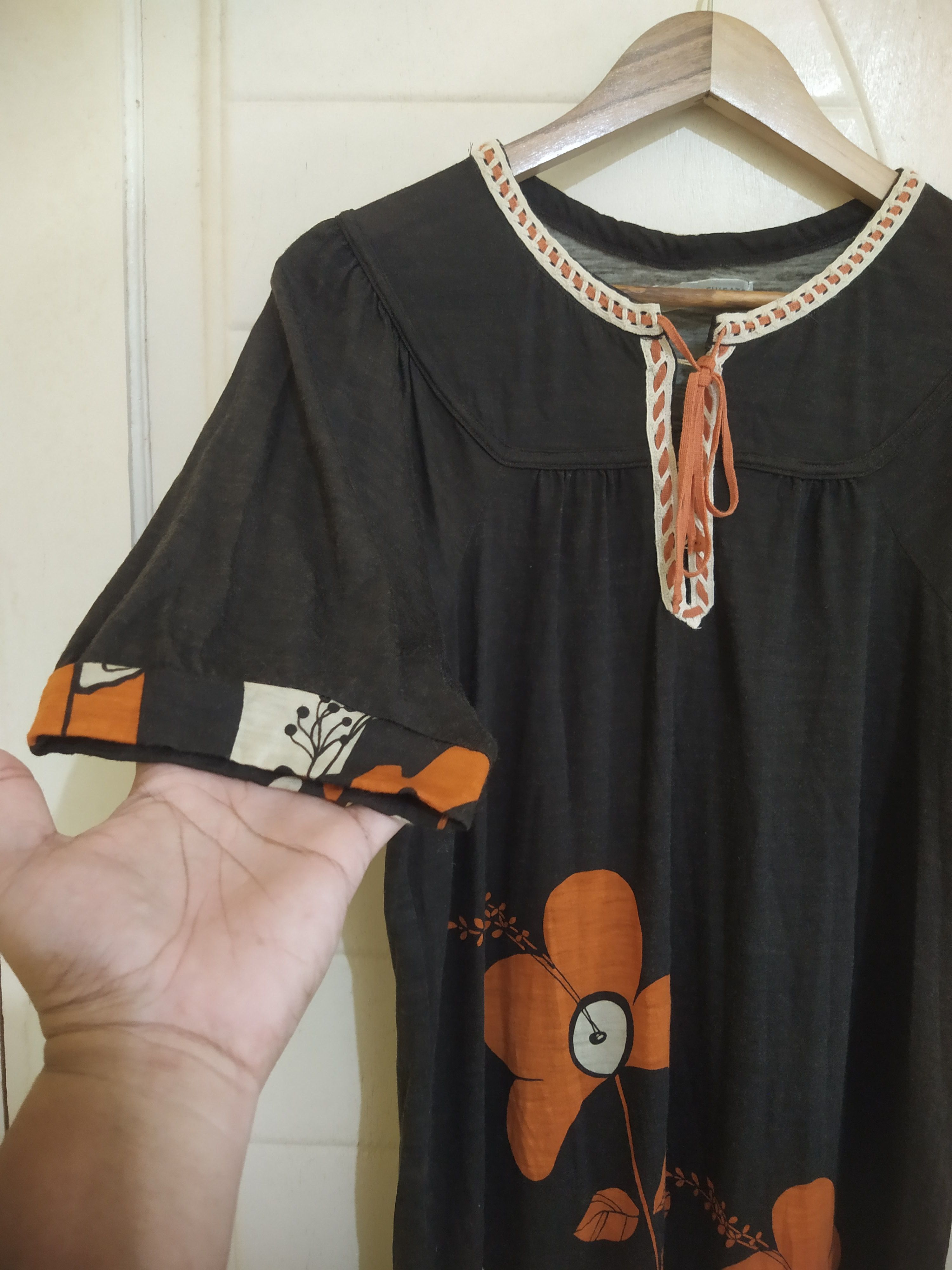 Issey Miyake Tsumori Chisato Orange Floral Art Crochet Lace-Up Neckline Size M / US 6-8 / IT 42-44 - 4 Thumbnail