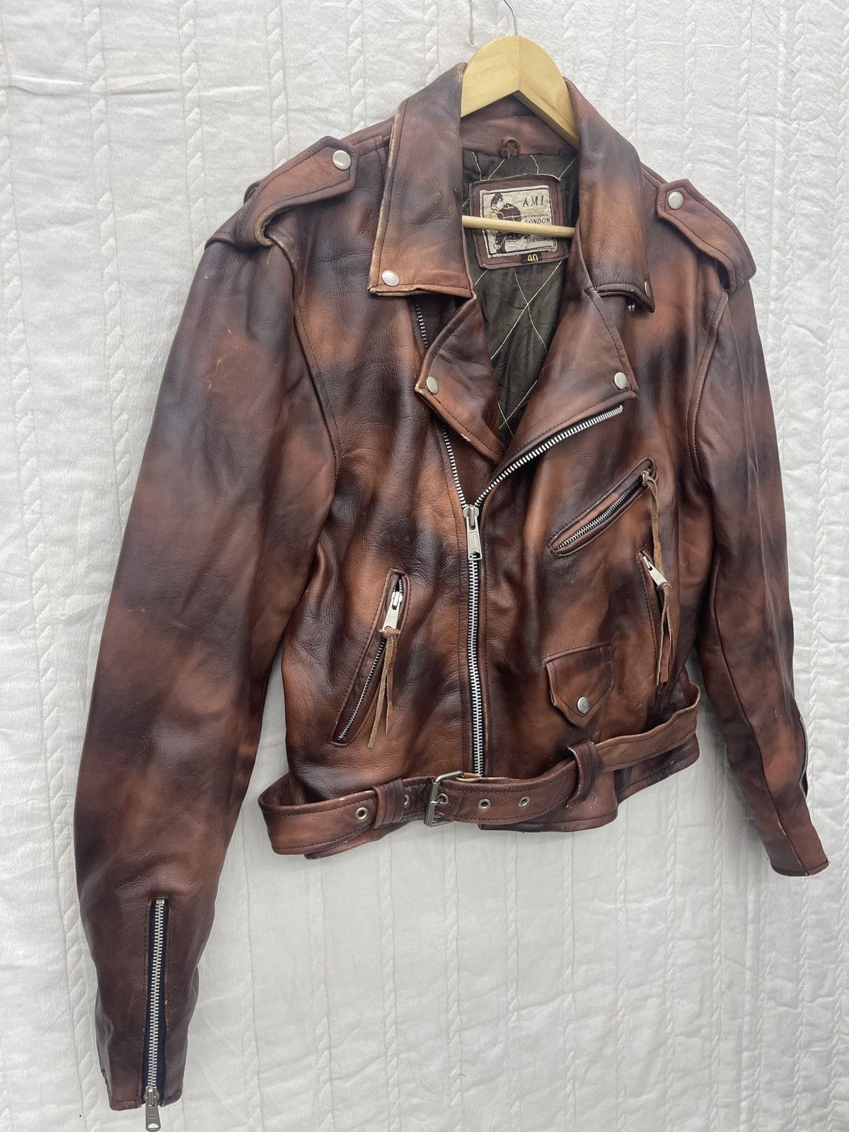 Vintage STEALS💥AMI BIKER’S LEATHER JACKET TIGER STRIPES Size US XXS / EU 40 - 3 Thumbnail