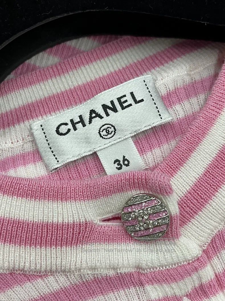 Chanel Chanel Pink striped knitted short sleeves Size XS / US 0-2 / IT 36-38 - 4 Thumbnail