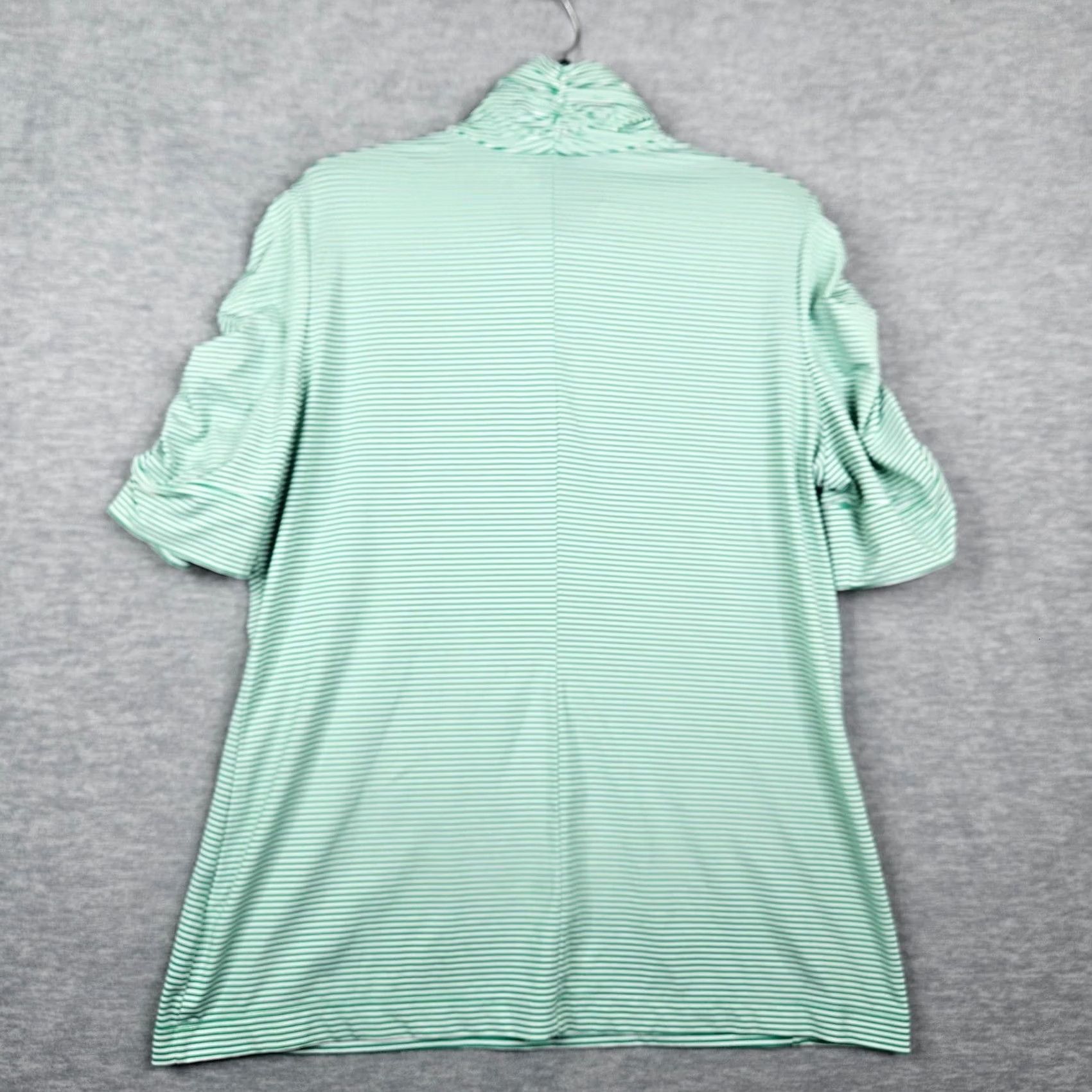 Nike Nike Dry Fit Polo Golf 1/2 Zip Stripes Green White Ruched Sleeve L Women Activewear Top Polo Size ONE SIZE - 2 Thumbnail