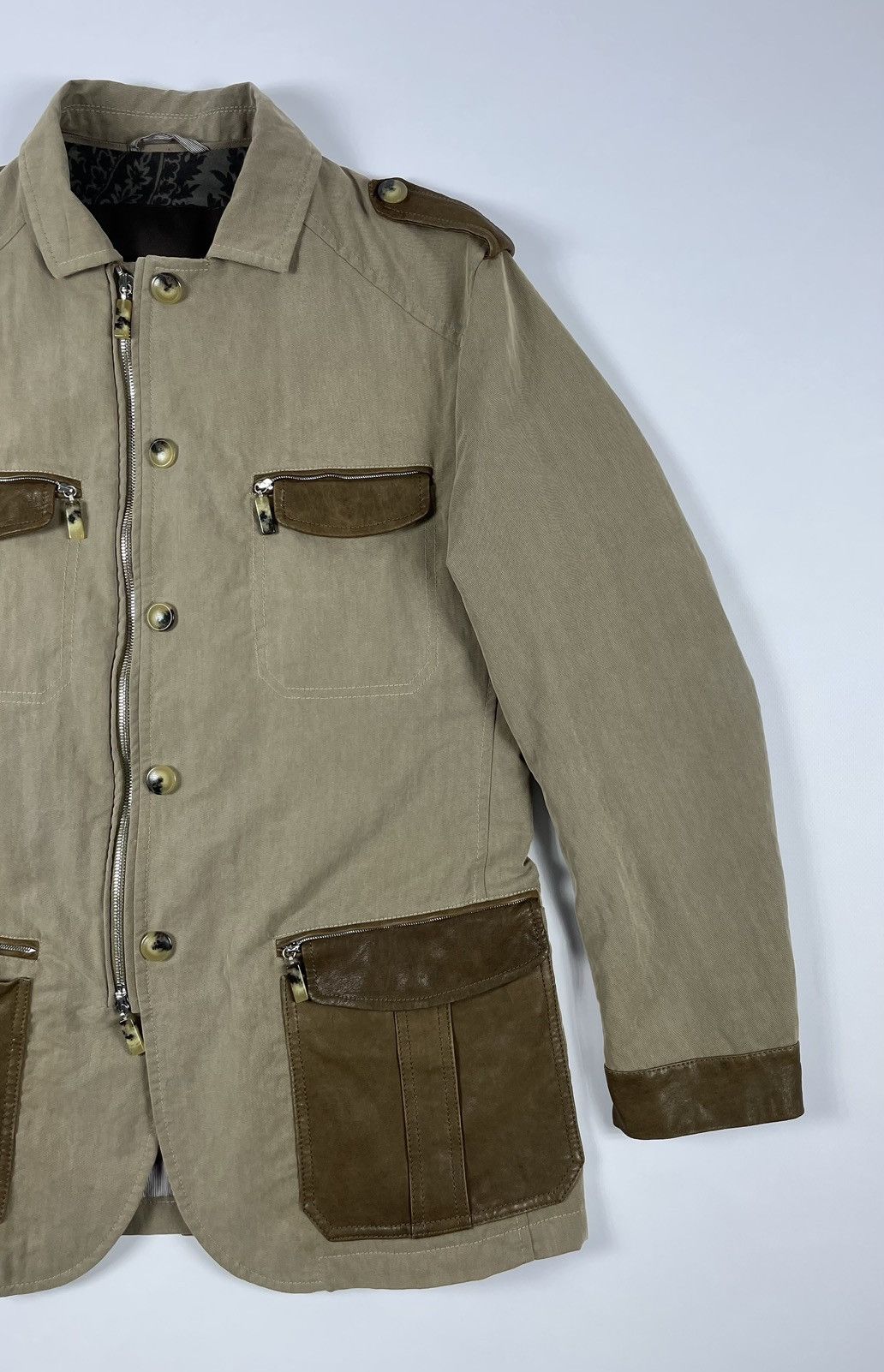 Etro ETRO Archives Zip Button Leather Cotton Beige/Brown Jacket Size US M / EU 48-50 / 2 - 3 Thumbnail