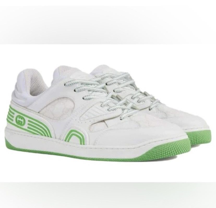image of Gucci Men’S Basket Low White Demetra Green Size 8.5 Shoes, Men's
